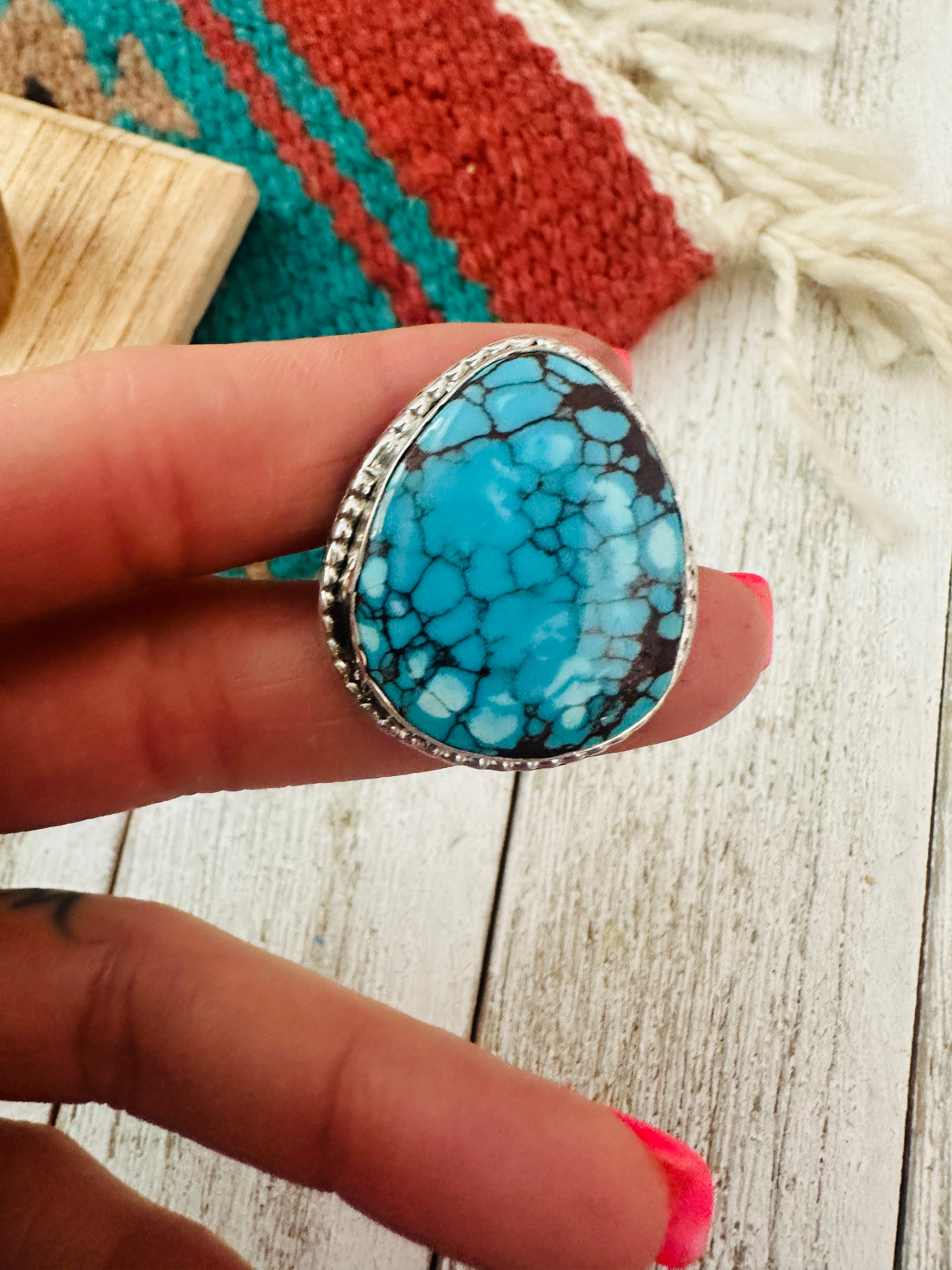 Navajo Sterling Silver & Turquoise Ring Size 8 by Kevin Hoffman