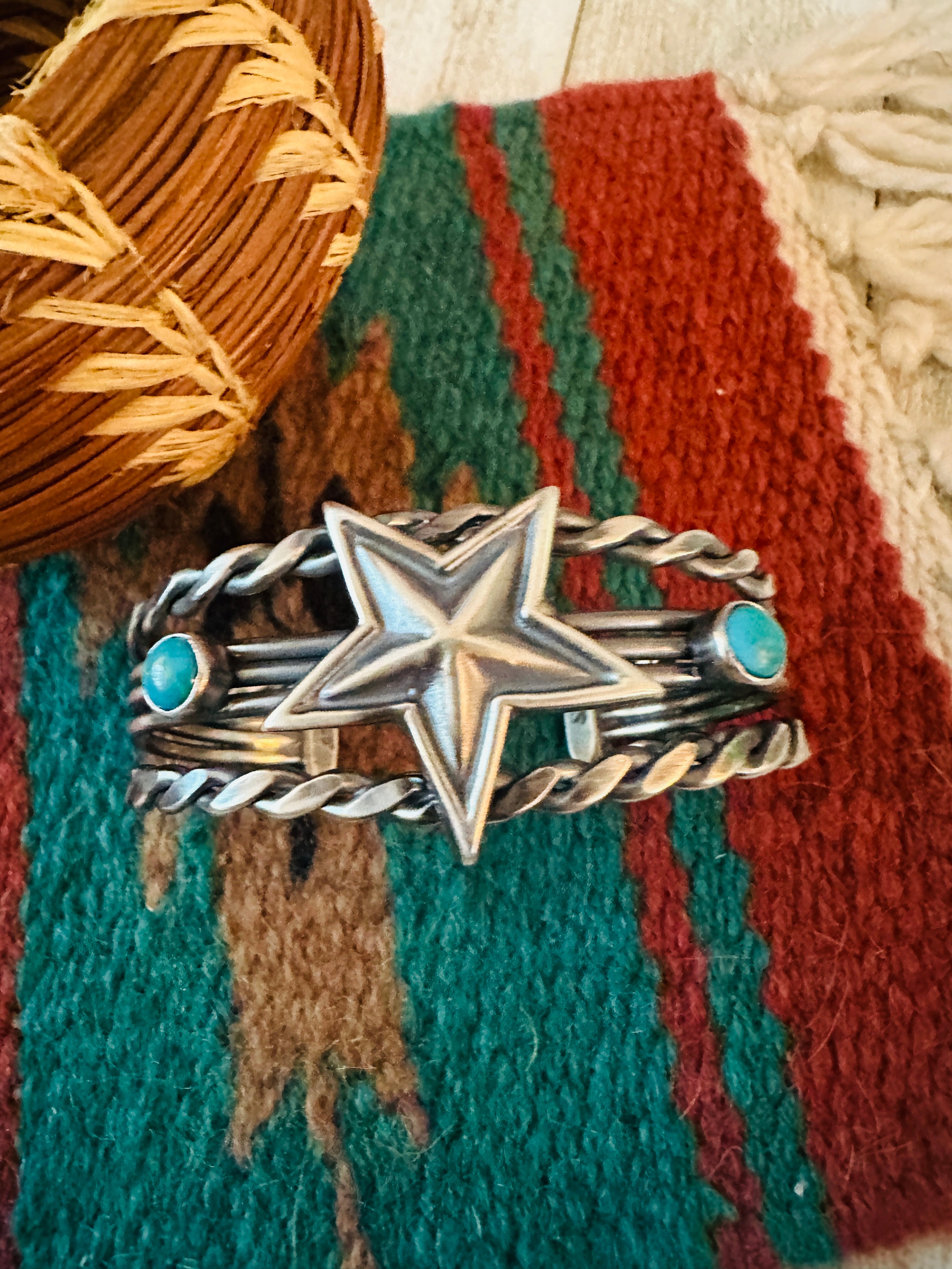 Handcrafted Sterling Silver & Turquoise Star Cuff Bracelet