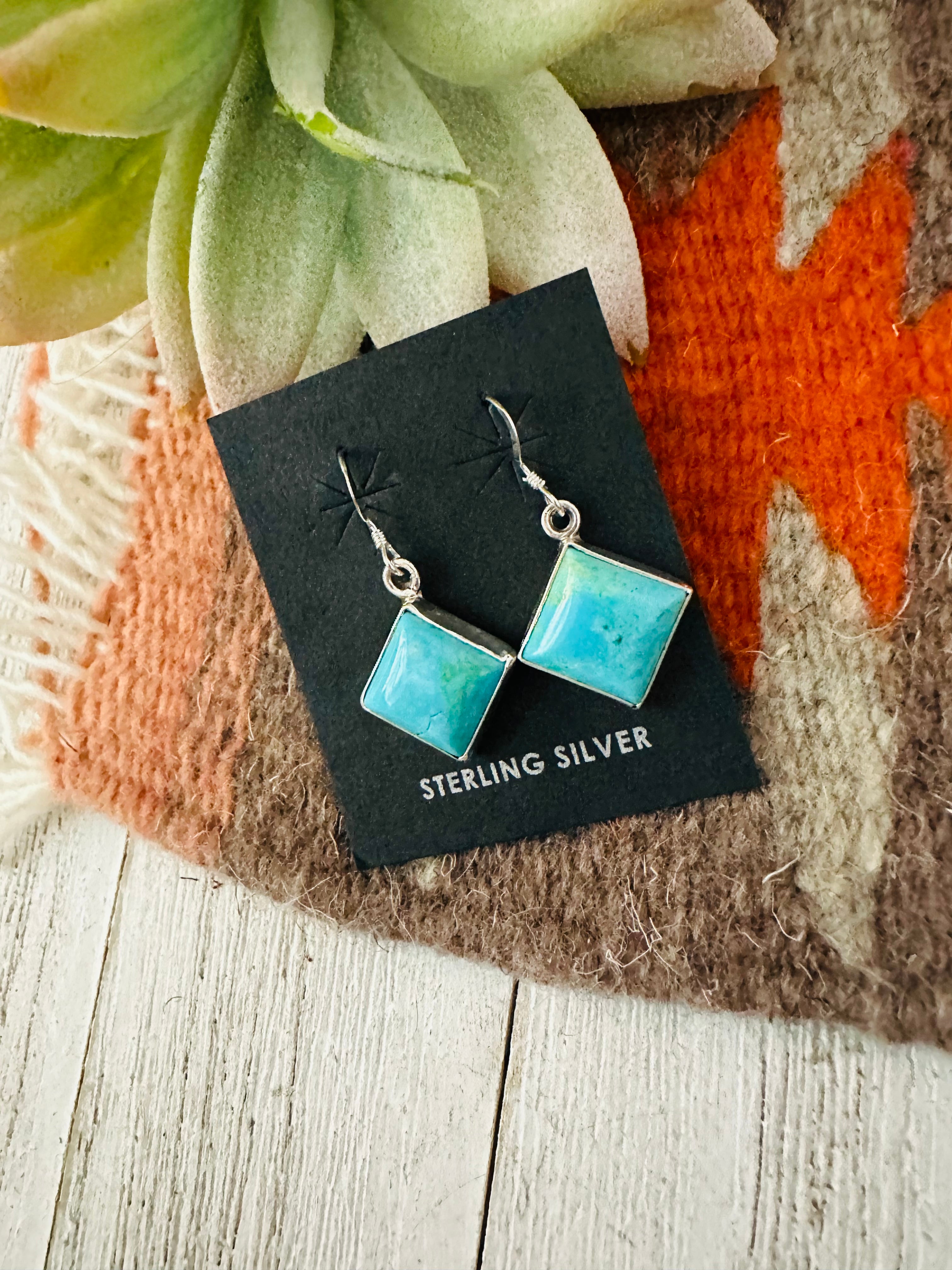 Navajo Turquoise and Sterling Silver Square Dangle Earrings