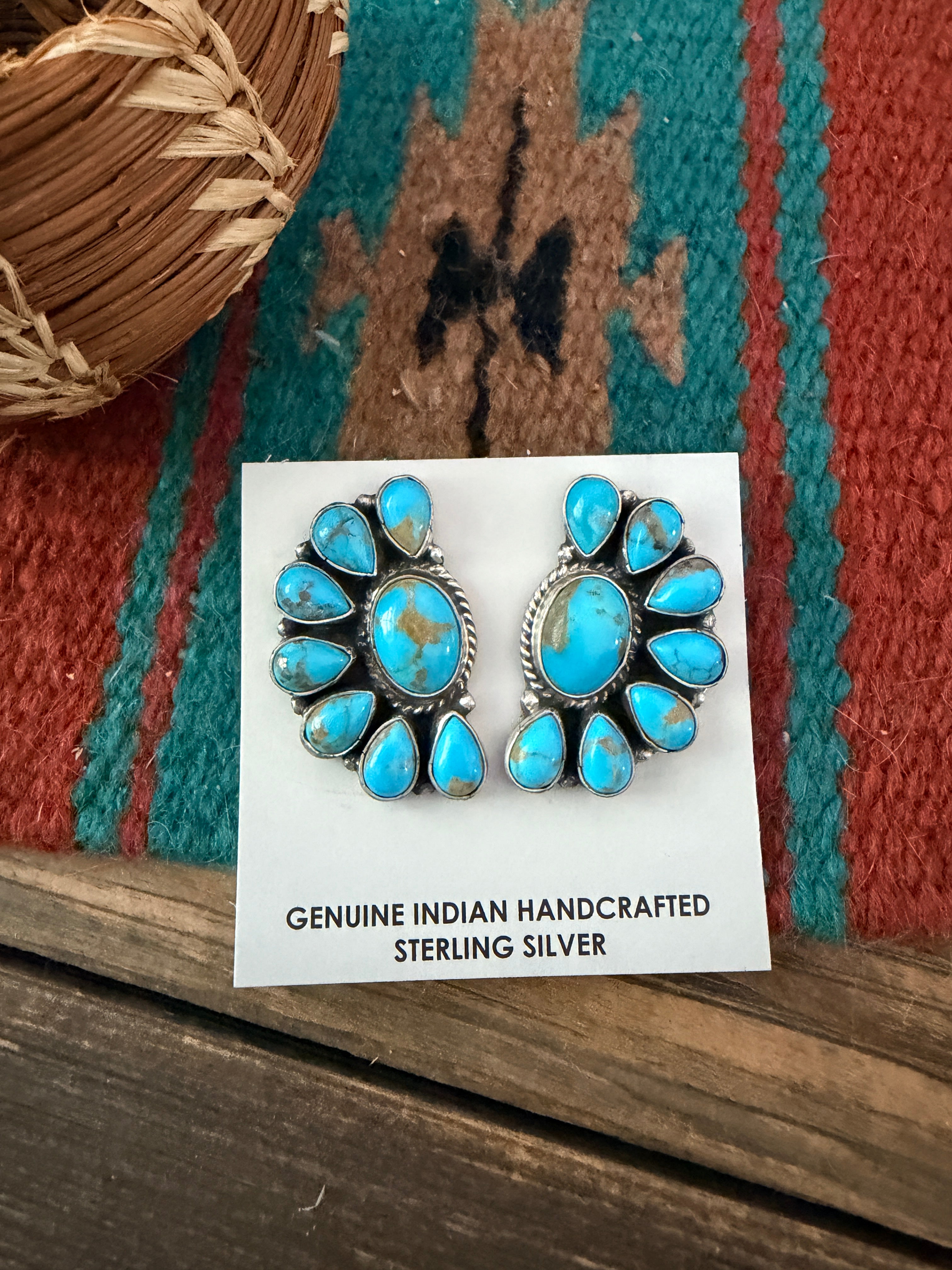 Handcrafted Turquoise & Sterling Silver Cluster Post Earrings by Marcella James