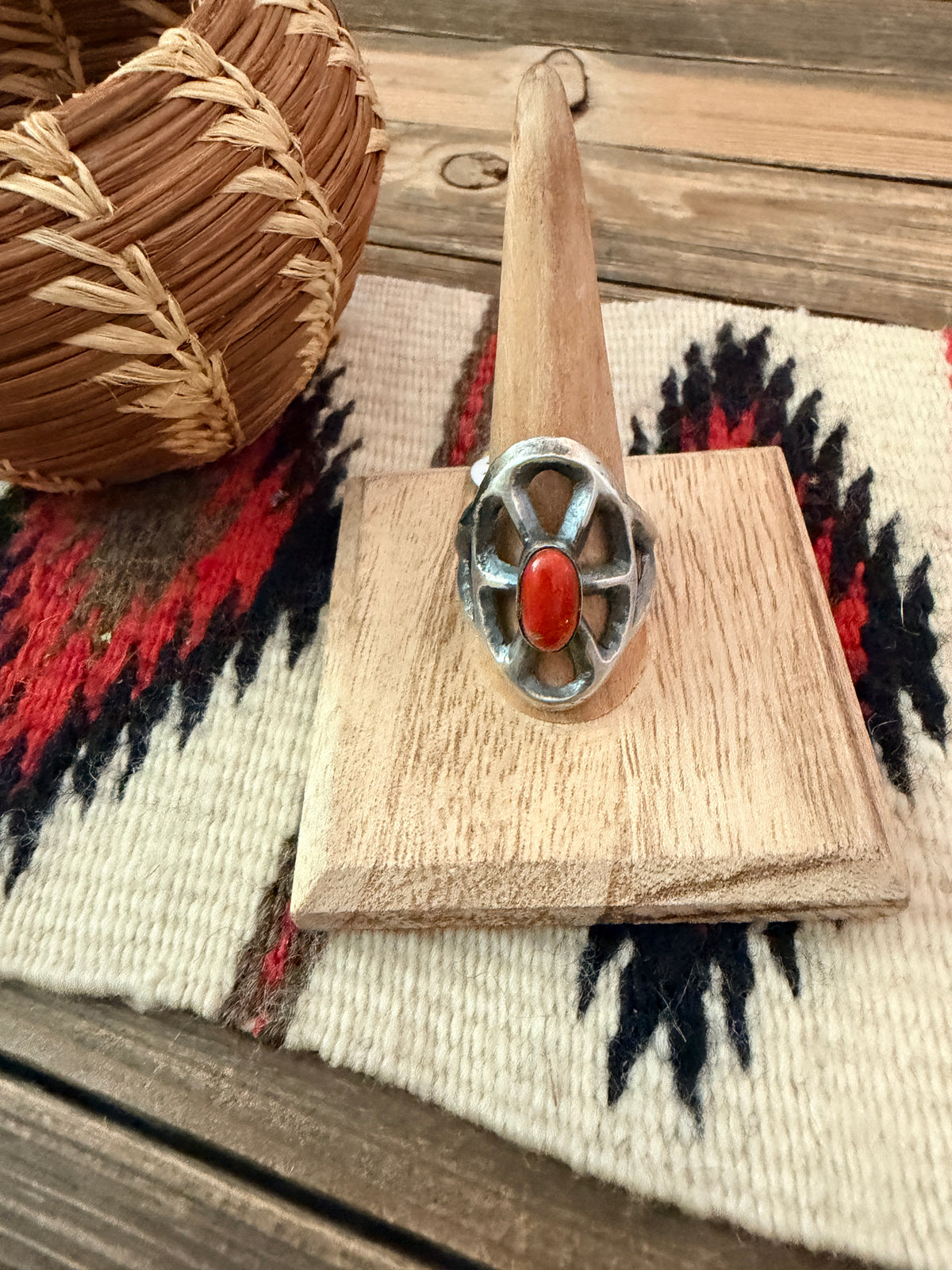 Handcrafted Coral and Sterling Silver Ring size 11 by Chimney Butte