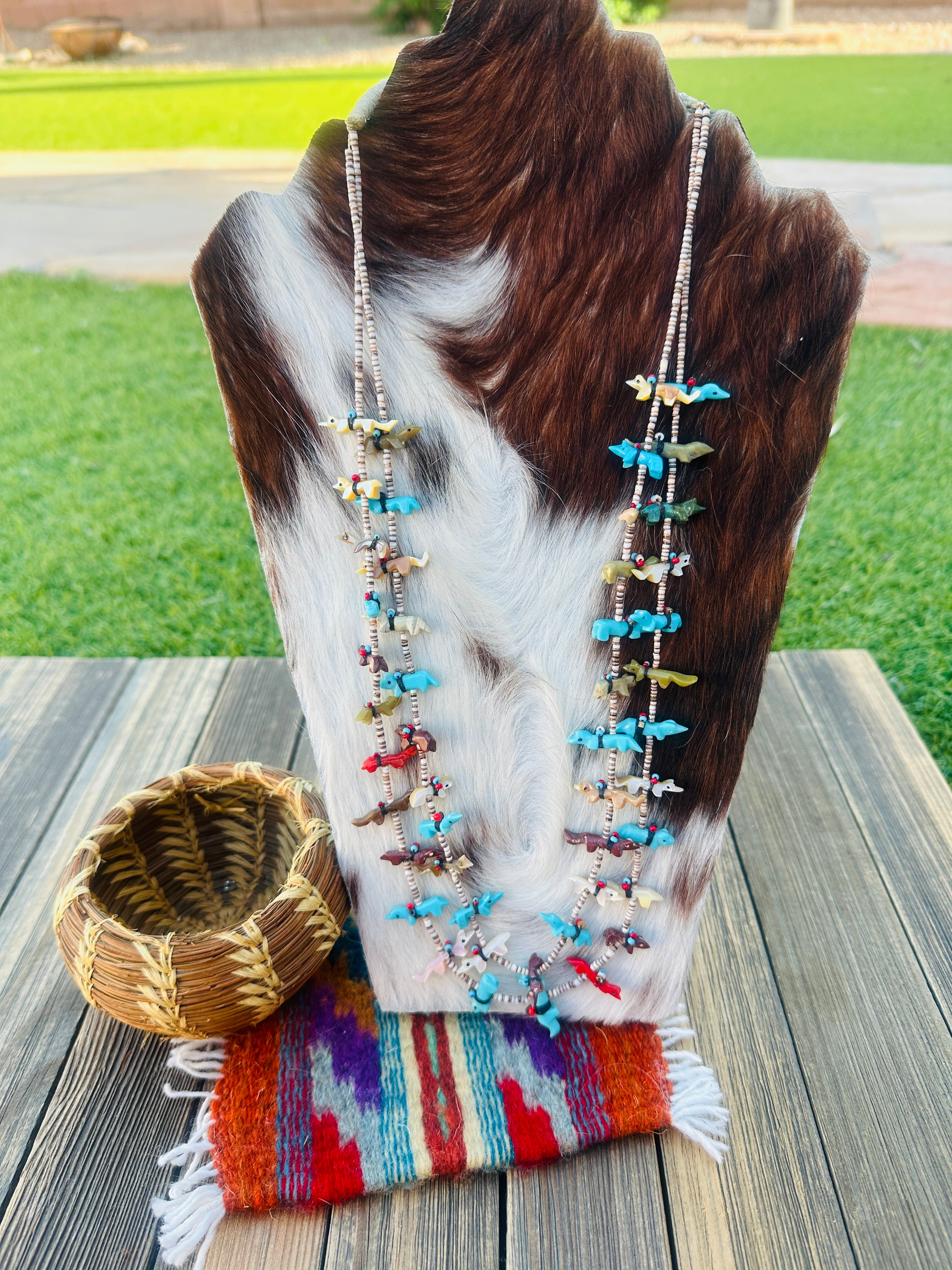 Old Pawn Handcrafted Multi Stone Fetish Beaded 28” Necklace