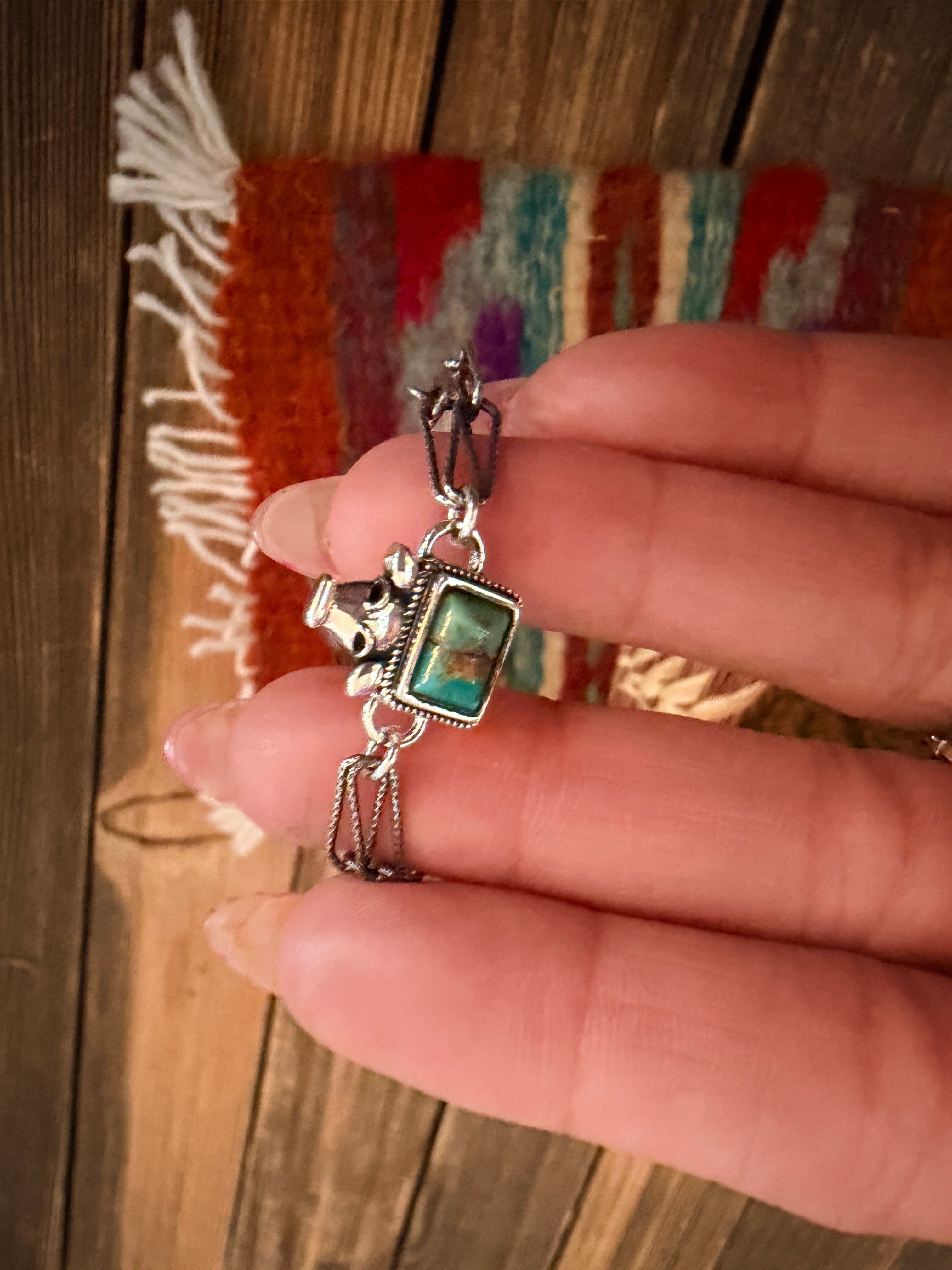Handmade Kingman Turquoise & Sterling Silver Cow Anklet