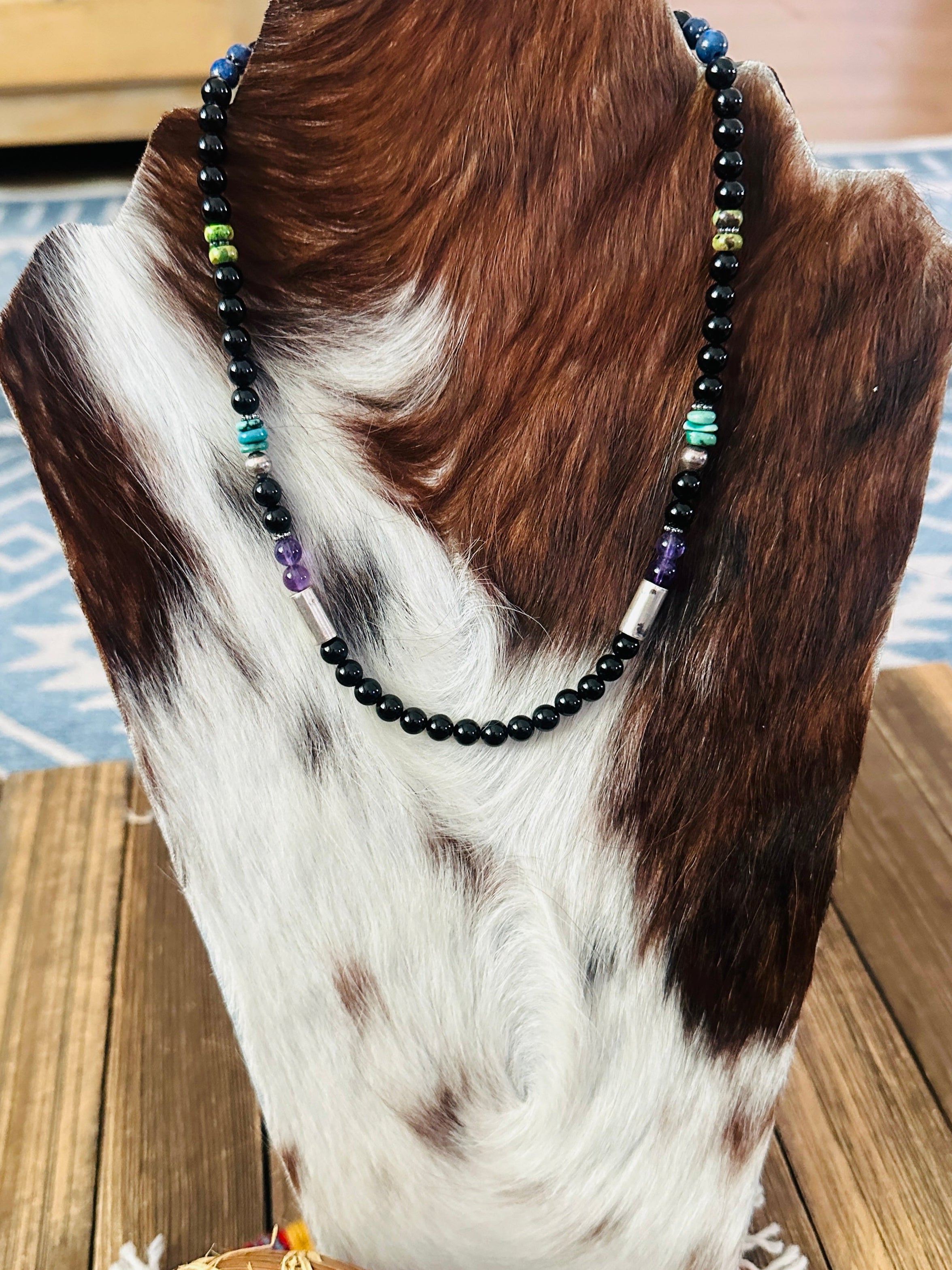 Handcrafted Multi Stone & Sterling Silver Beaded 18” Necklace by T & R Singer