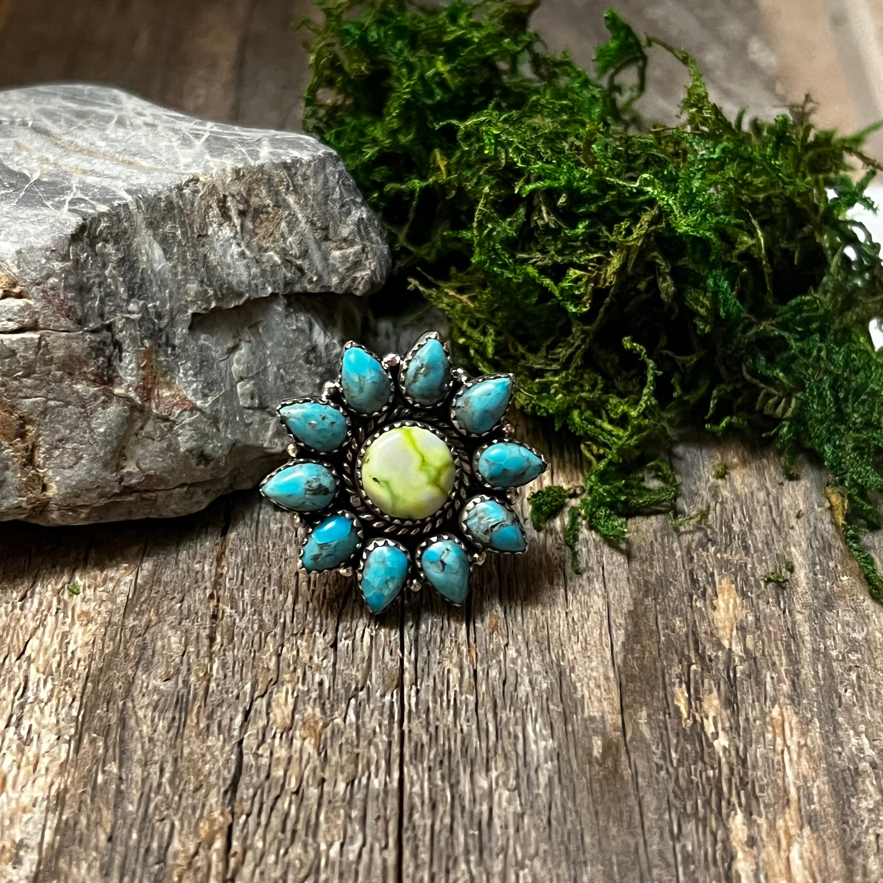 Handmade Sterling Silver Turquoise & Paloma Cluster Ring