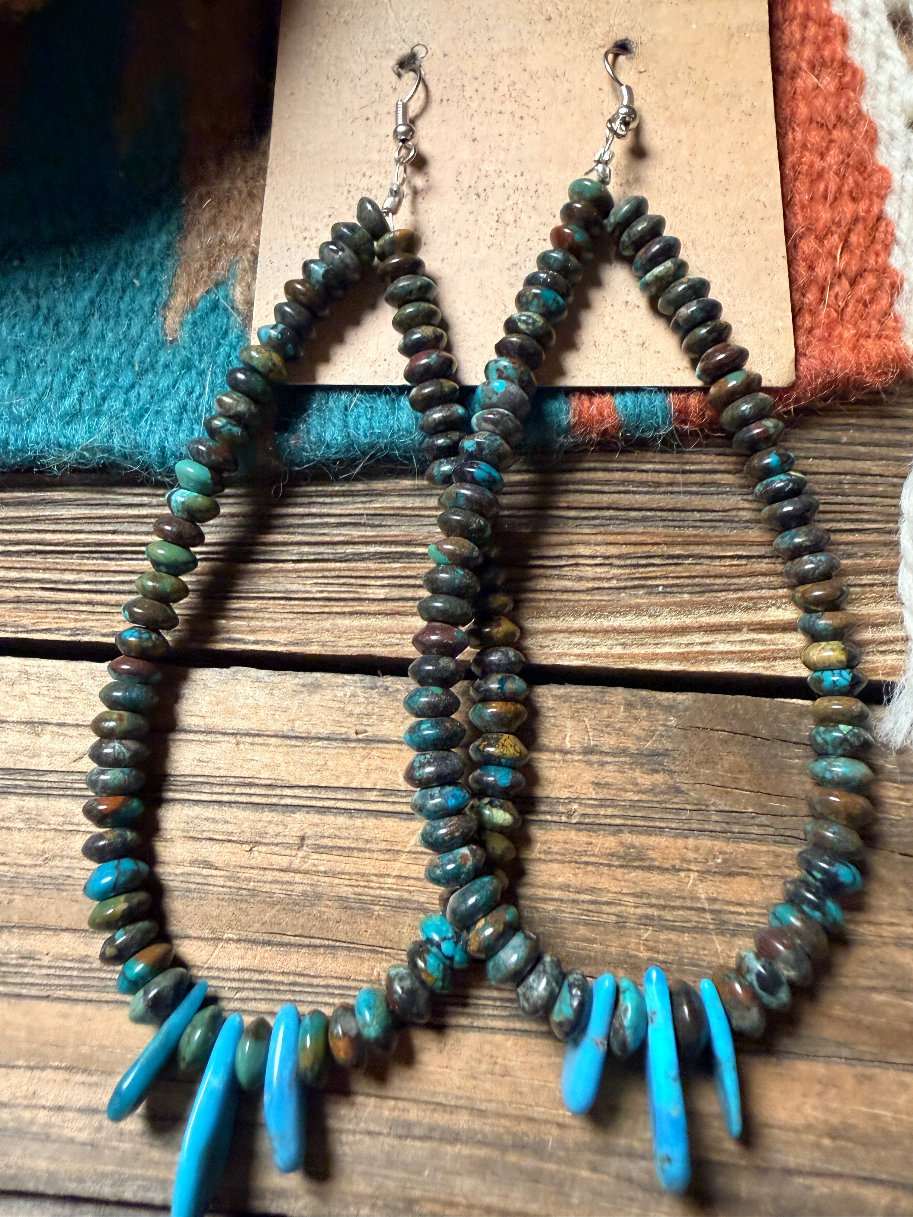 Handcrafted Turquoise Beaded Dangle Hoop Earrings