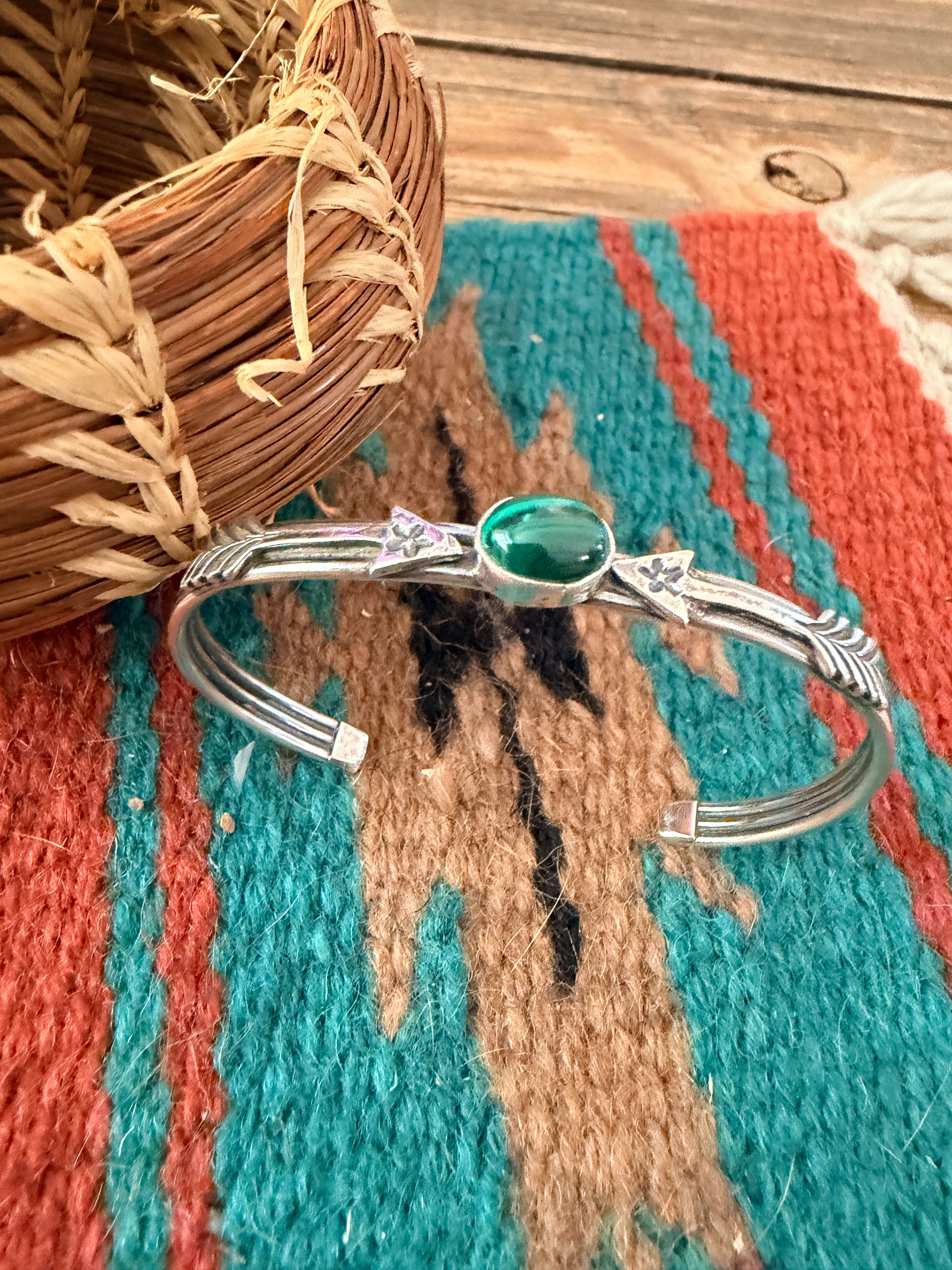 Handcrafted Sterling Silver & Malachite Arrow Cuff Bracelet
