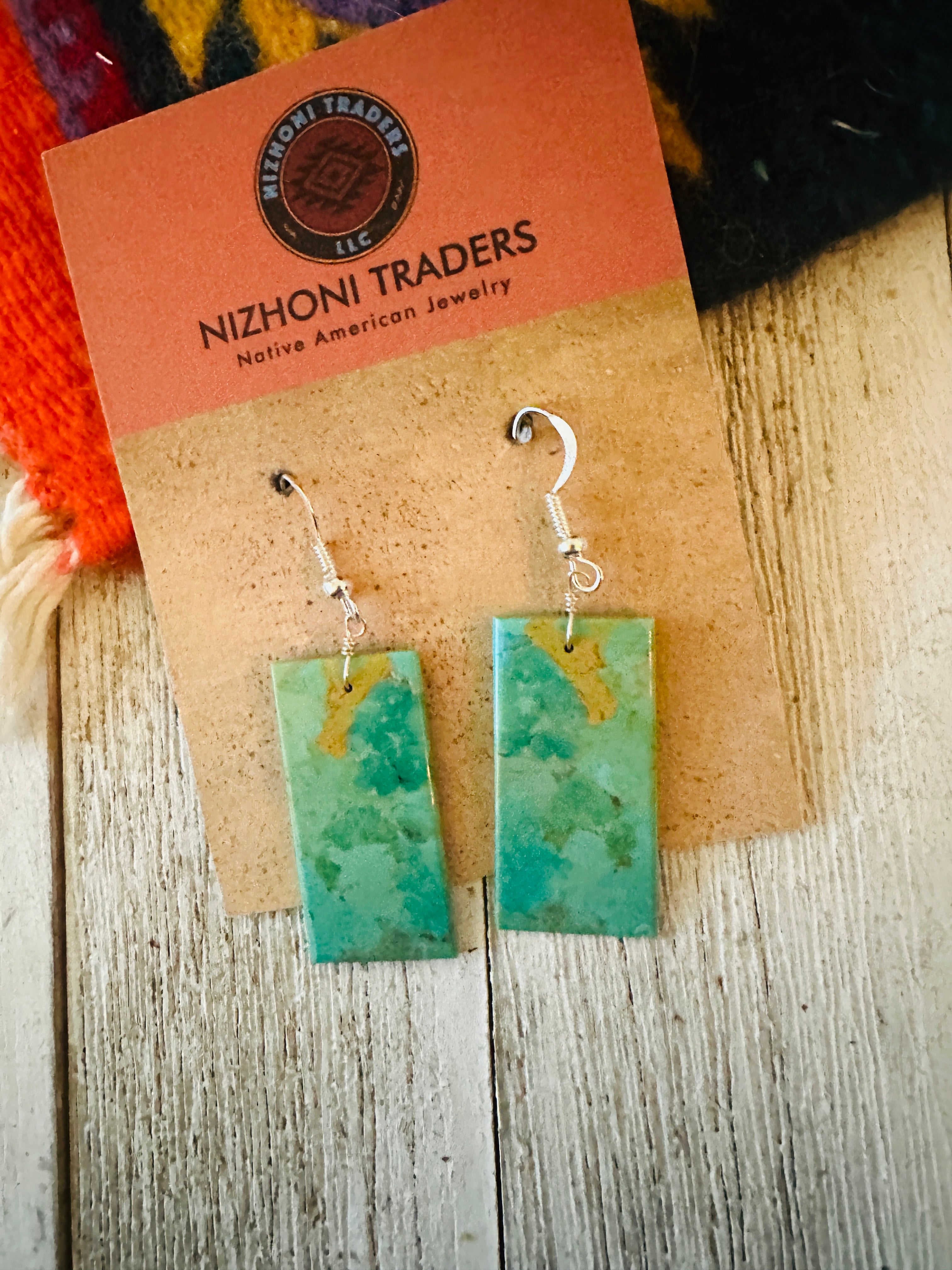 Navajo Sterling Silver & Turquoise Slab Dangle Earrings