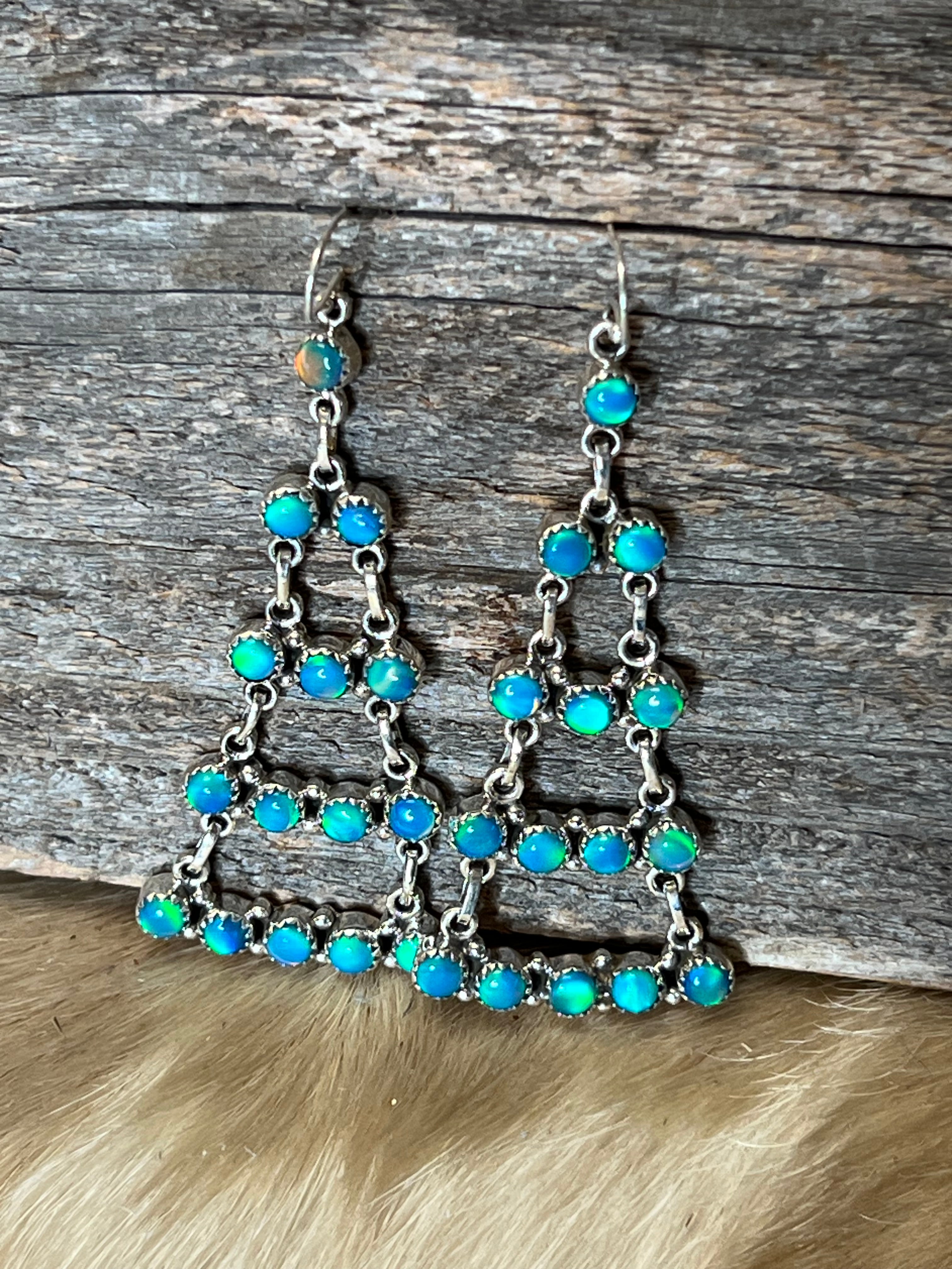 Handmade Blue Opal Sterling Silver Dangle Earrings