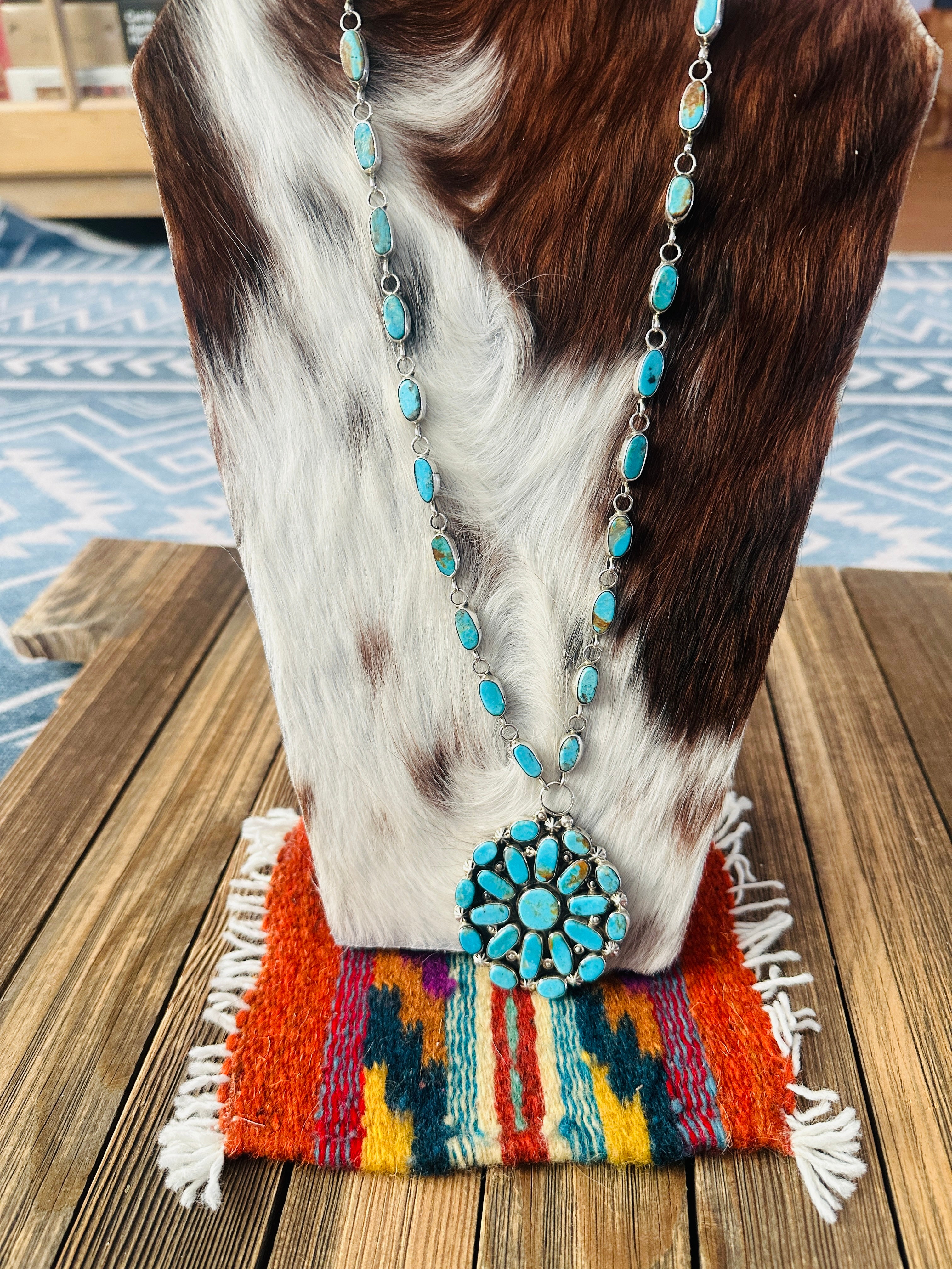 Handcrafted Turquoise & Sterling Silver Cluster Necklace by Jacqueline Silver