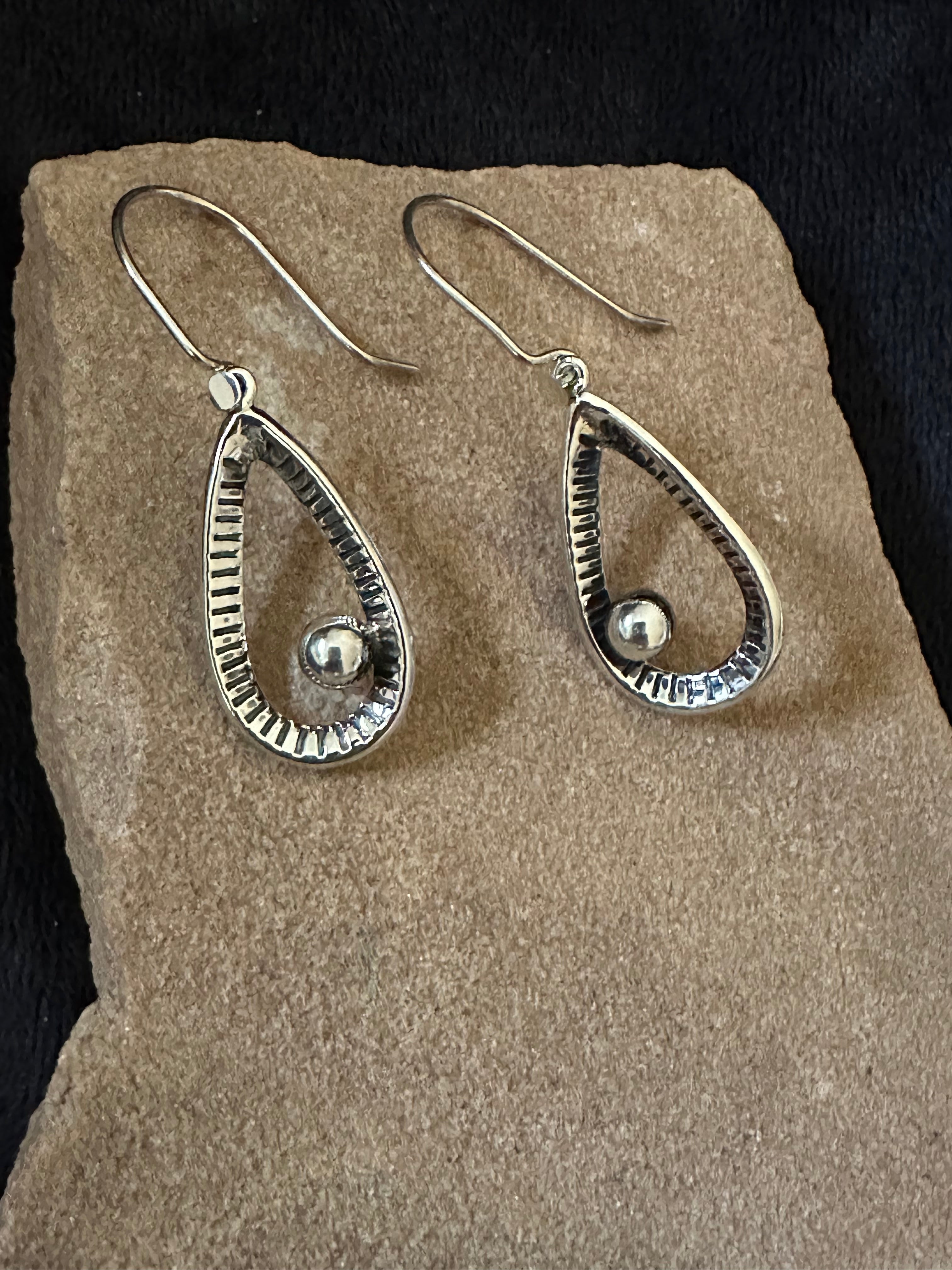 Raked Teardrop Earrings w/ Off Center Bead on Hook