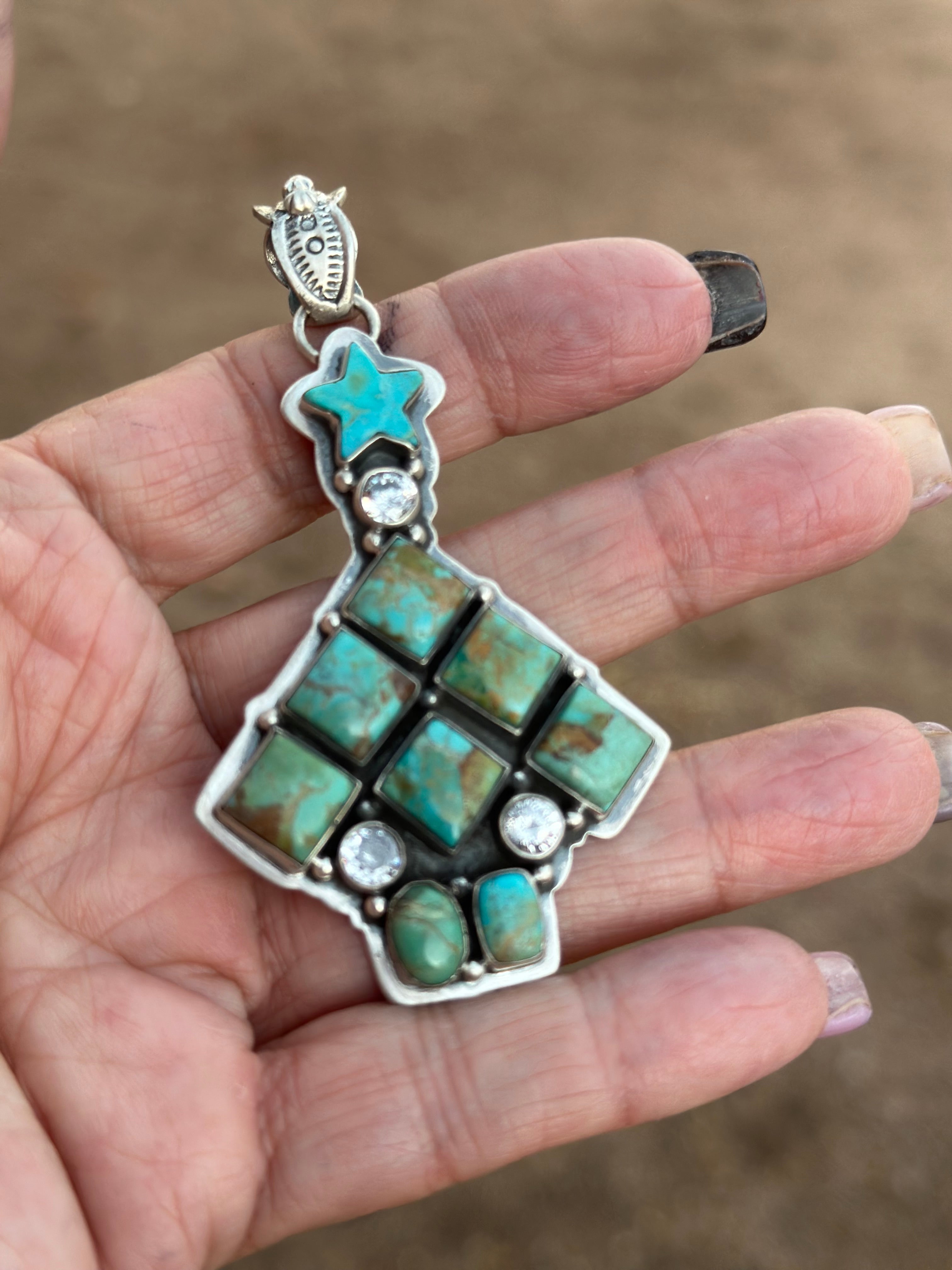 Handmade Sterling Silver  & Turquoise Christmas Tree Pendant