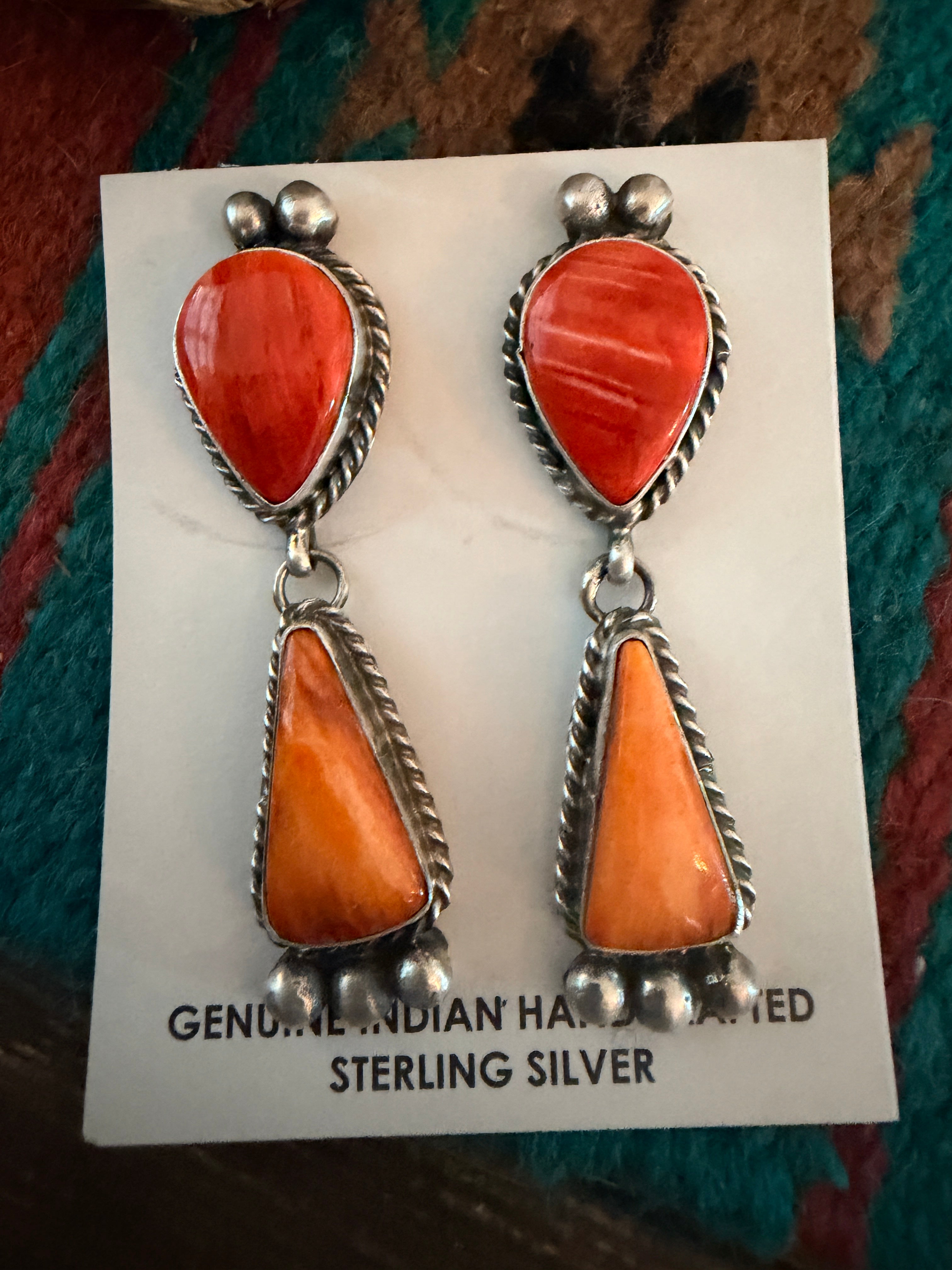Handcrafted Spiny Oyster & Sterling Silver Dangle Earrings by Vicky Hicks