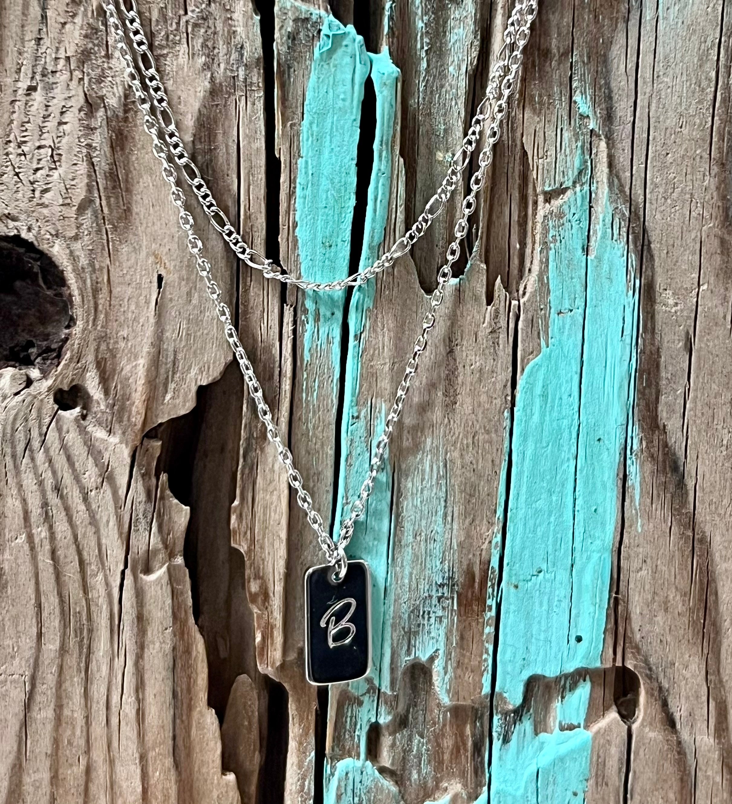 Initial Tag Layered Chain “B” Necklace