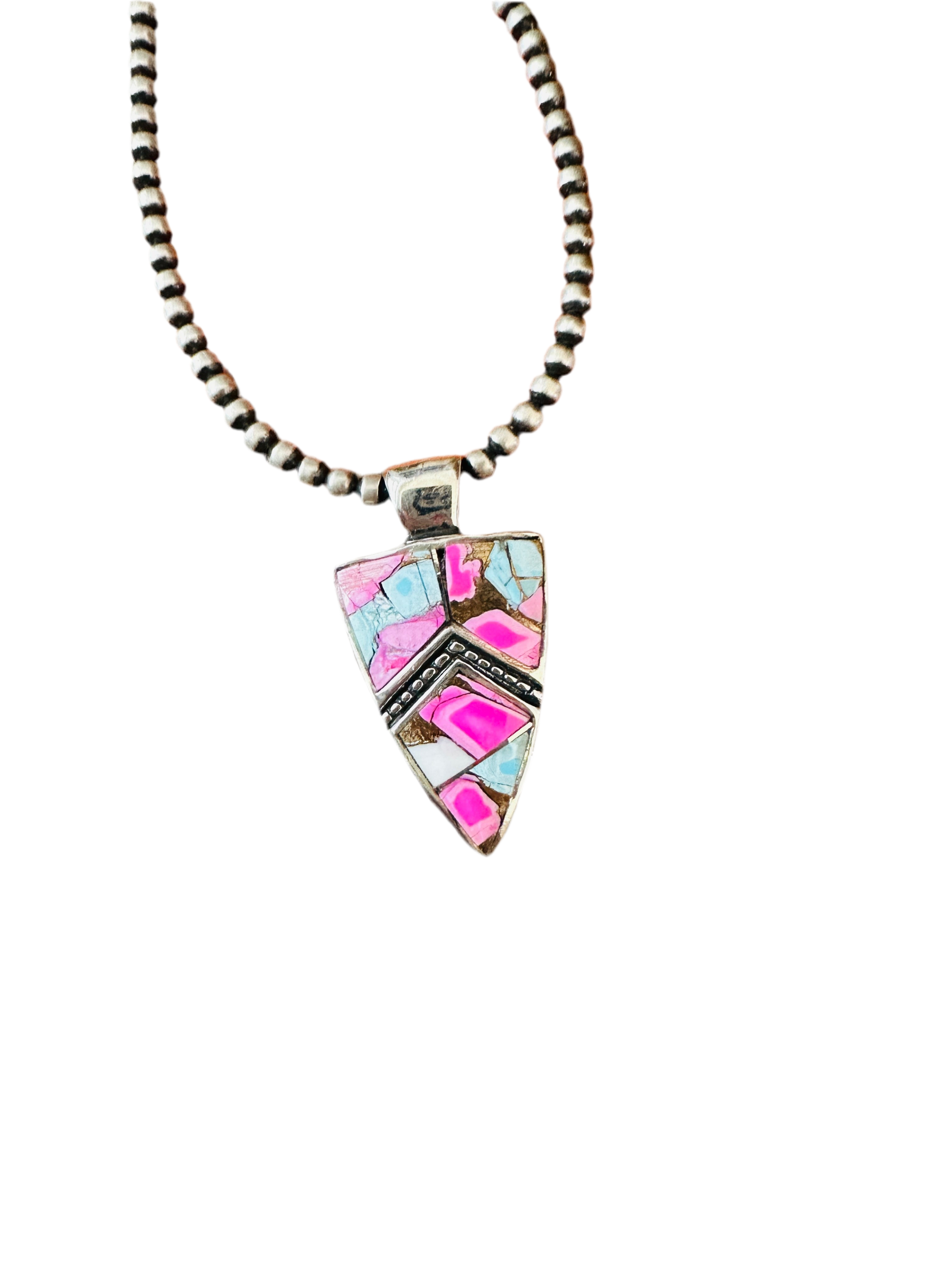 Handcrafted Cotton Candy & Sterling Silver Inlay Pendant