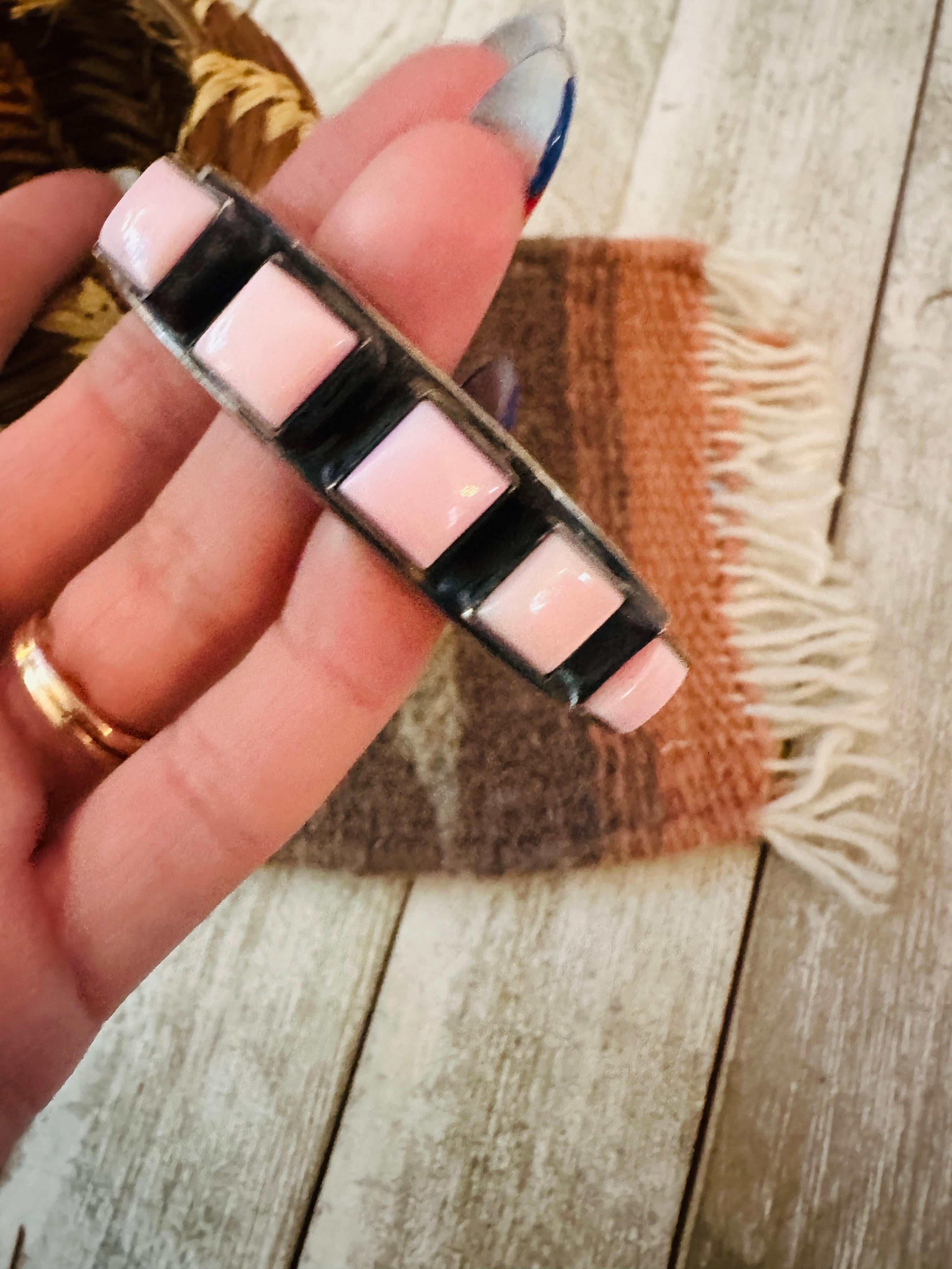 Handcrafted Sterling Silver & Queen Pink Conch Cuff Bracelet by Chimney Butte