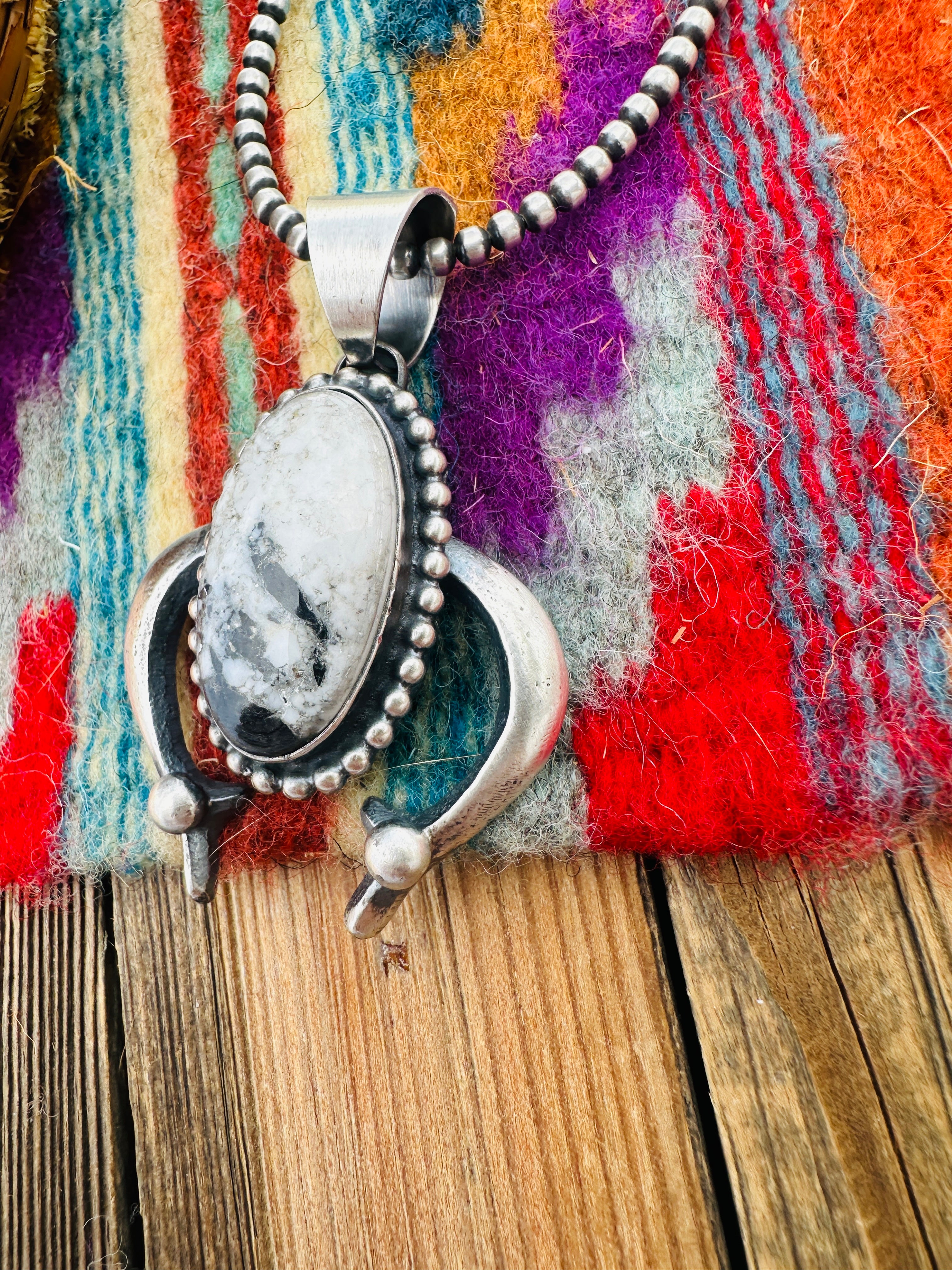 Handcrafted Sterling Silver & White Buffalo Naja Pendant by Chimney Butte