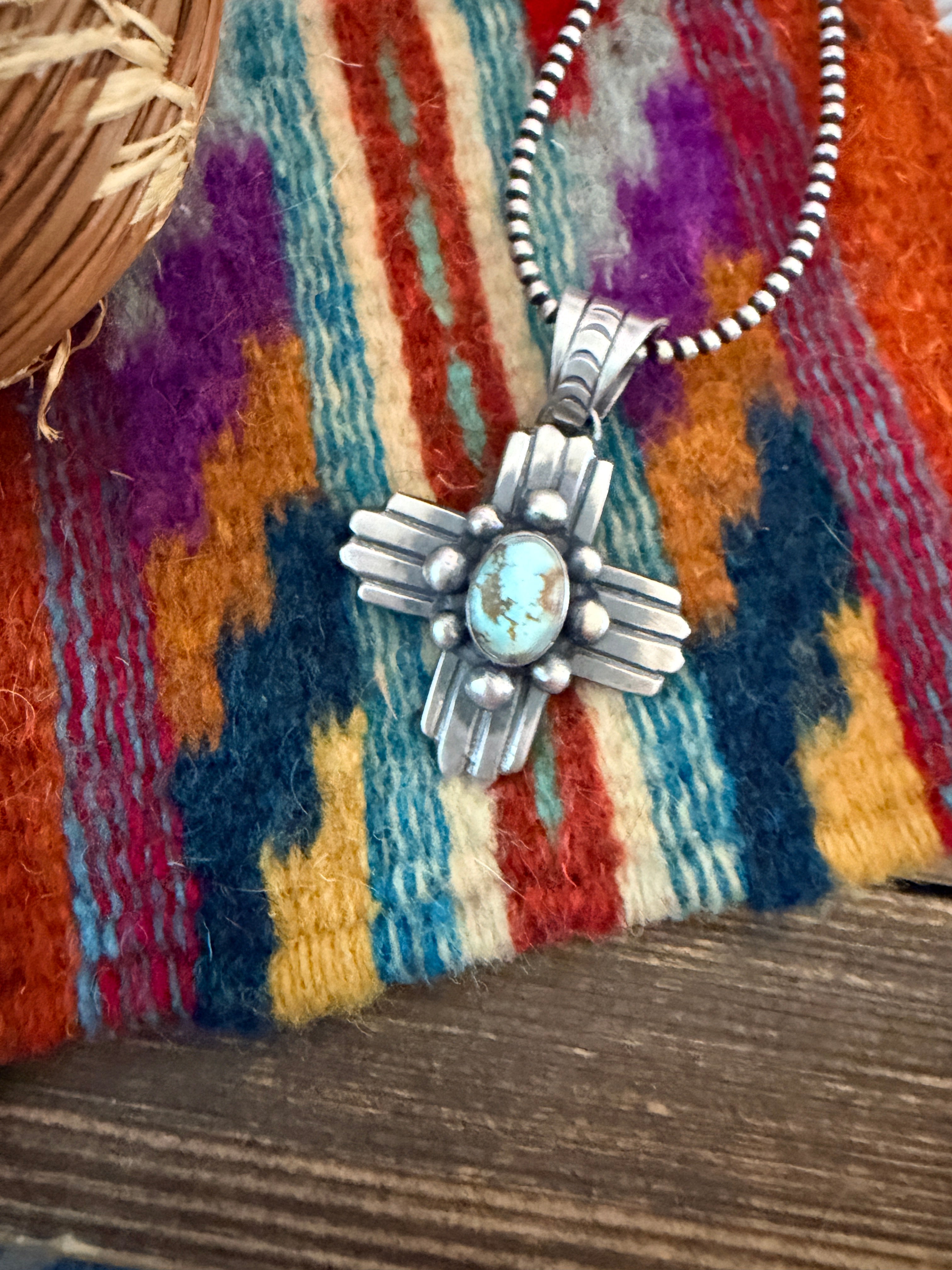 Handcrafted Sterling Silver & Golden Hills Turquoise Cross Pendant by Chimney Butte