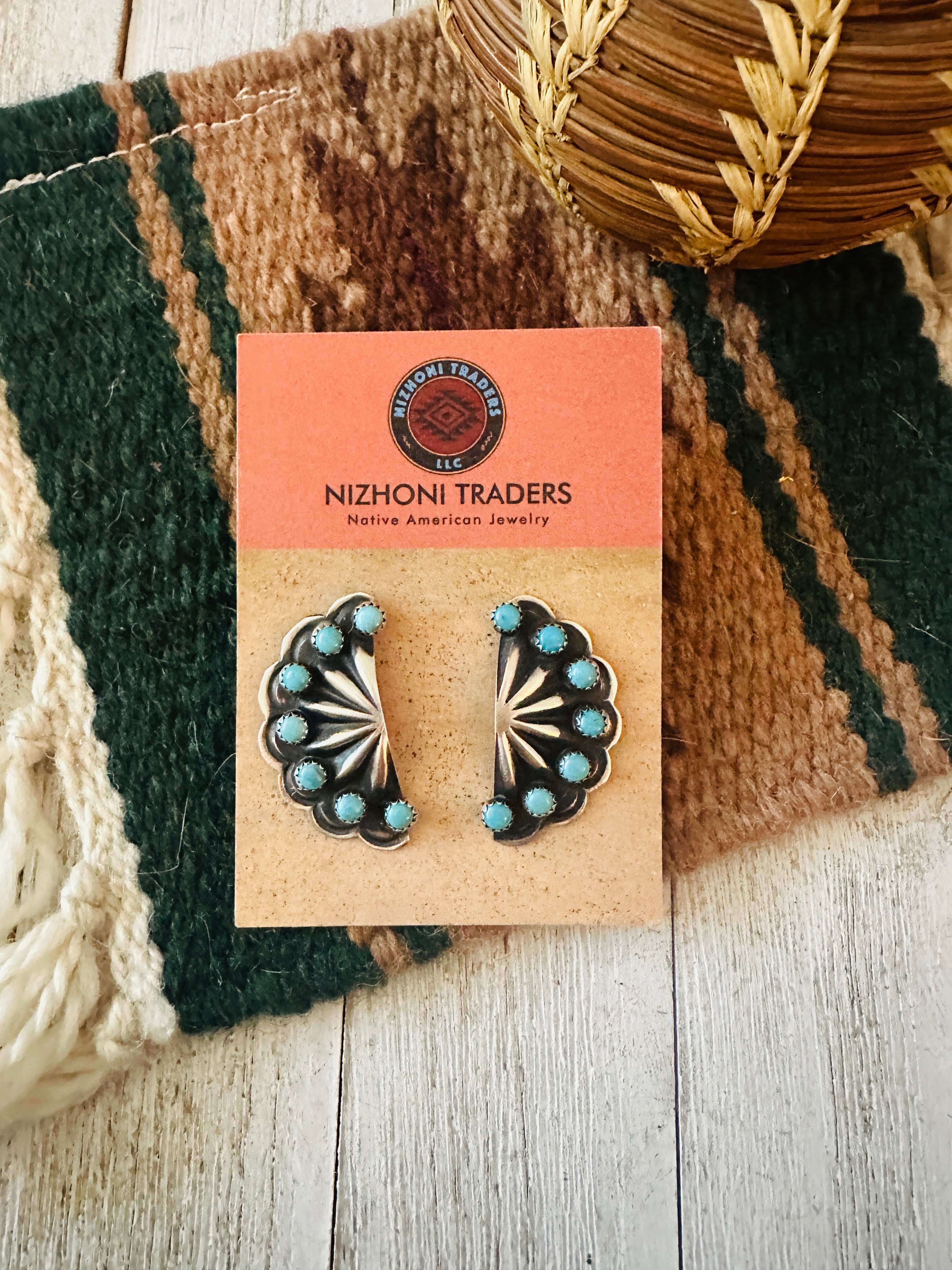 Navajo Turquoise & Sterling Silver Concho Post Earrings