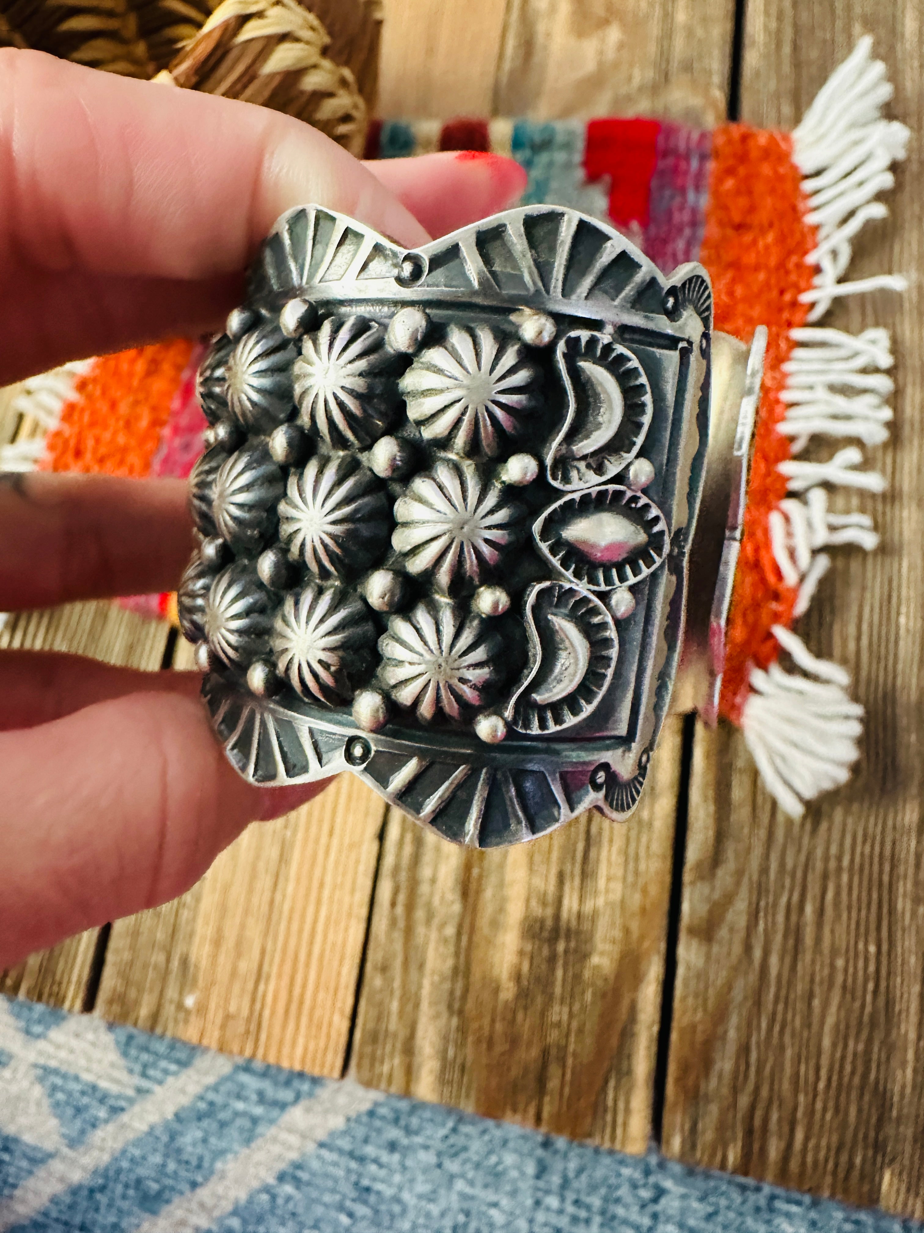 Handcrafted Sterling Silver Studded Cuff Bracelet by Leroy James