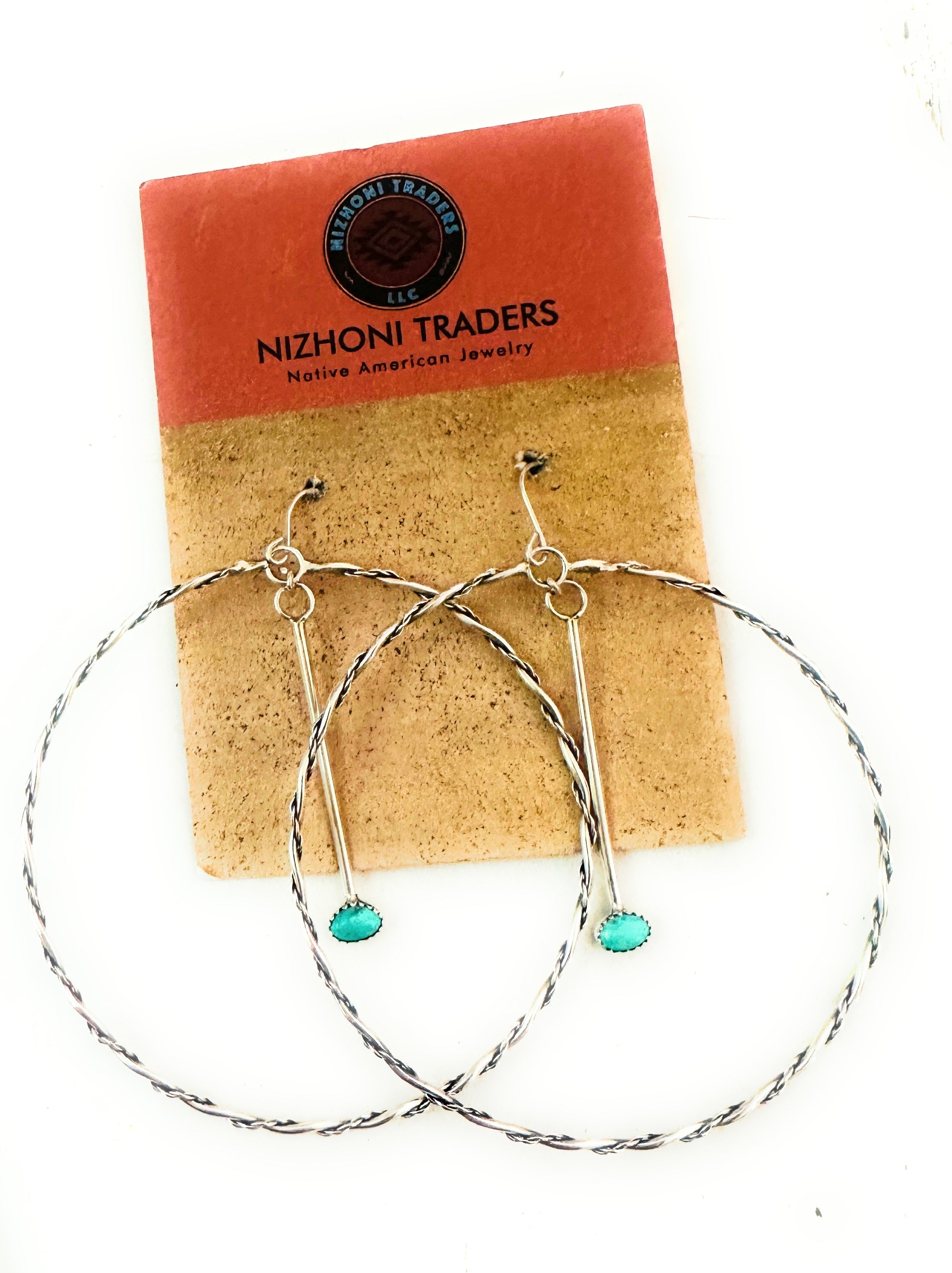 Navajo Turquoise & Sterling Silver Dangle Hoop Earrings