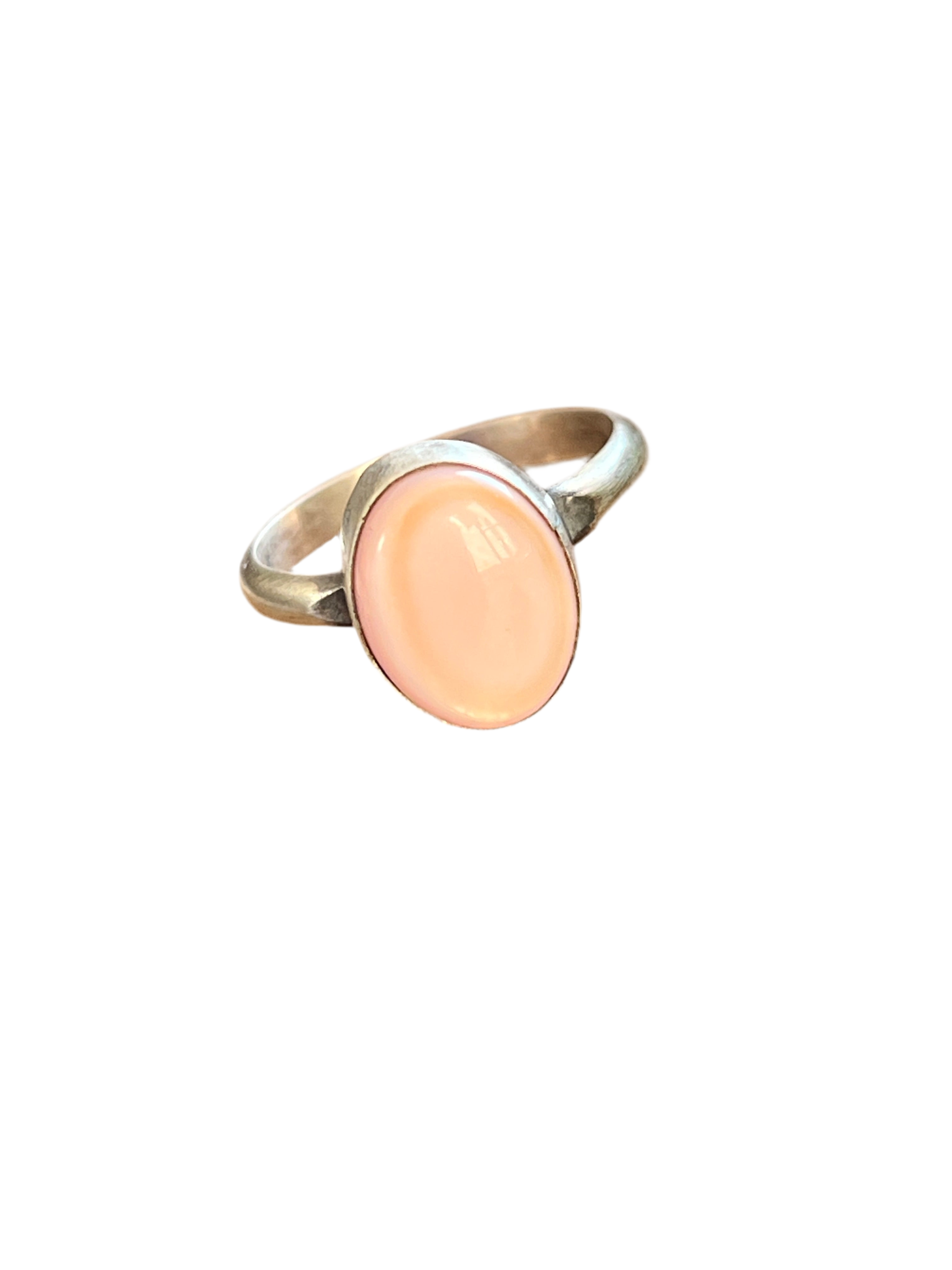 Handcrafted Sterling Silver and Oval Pink Conch Stacker Ring, Single Shank