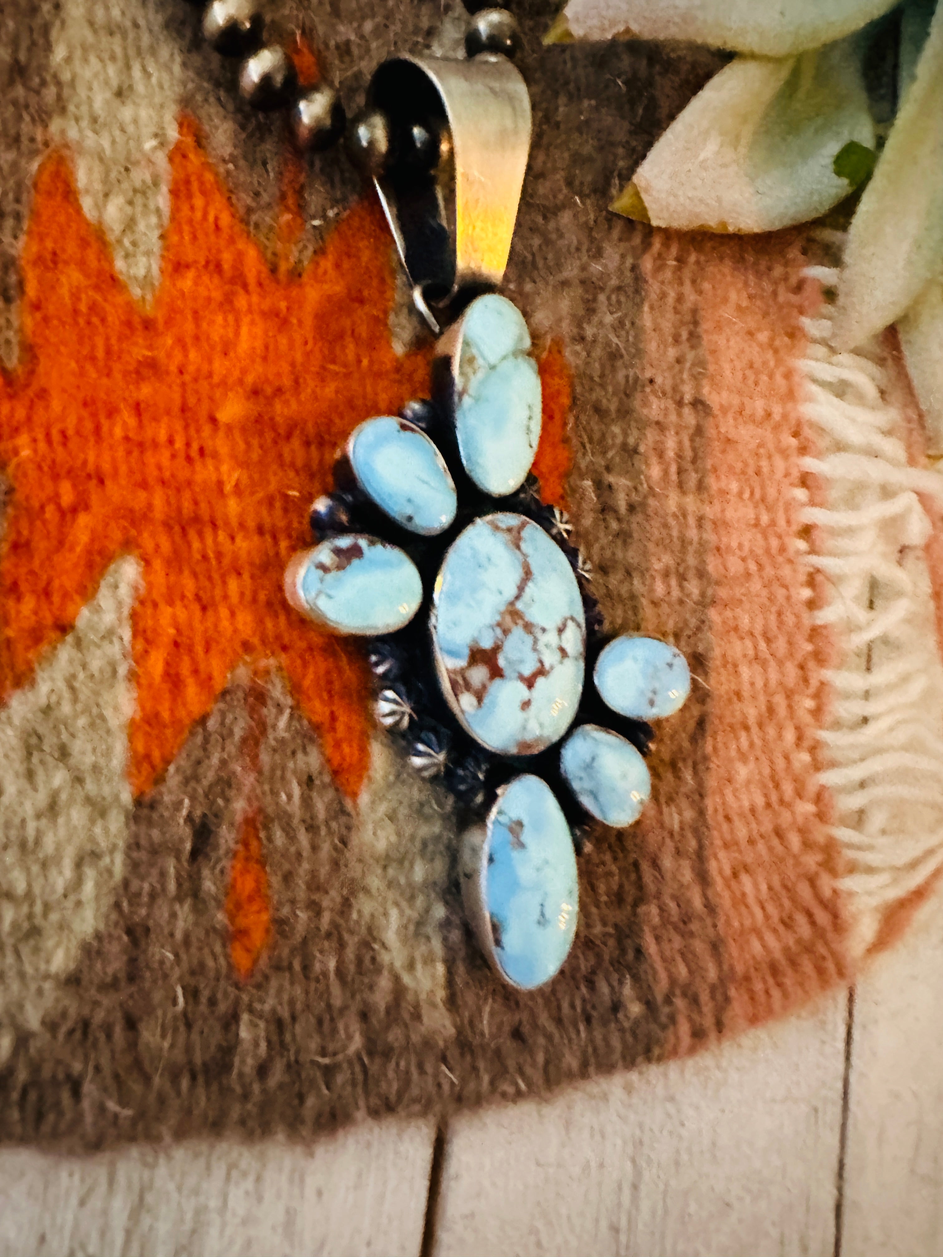 Navajo Golden Hills Turquoise & Sterling Silver Pendant by Paul Livingston