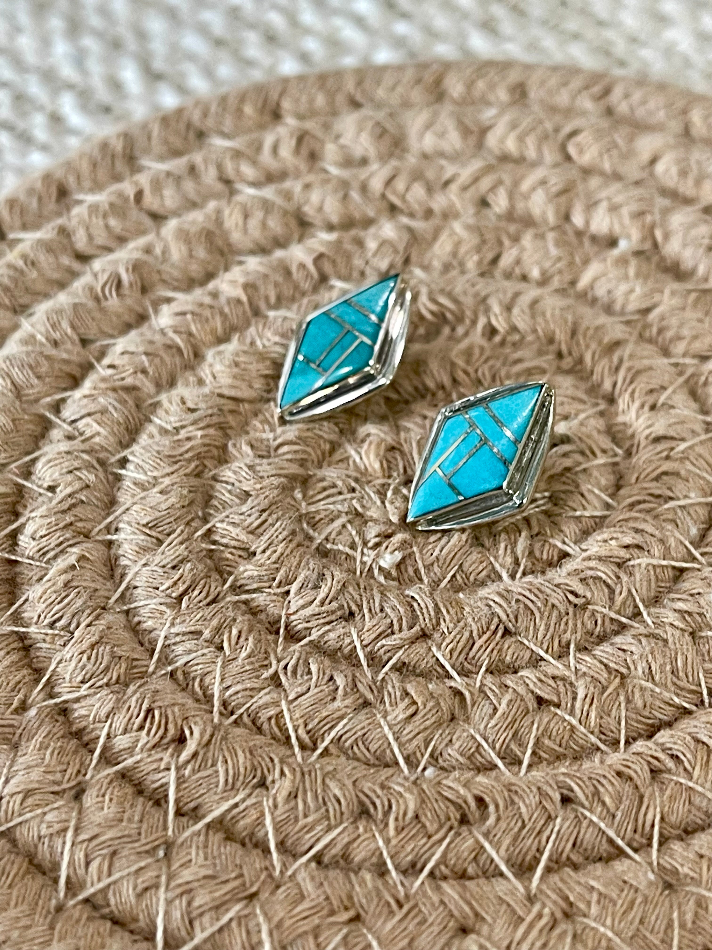 Gorgeous Handmade Turquoise & Sterling Silver Stud Earrings