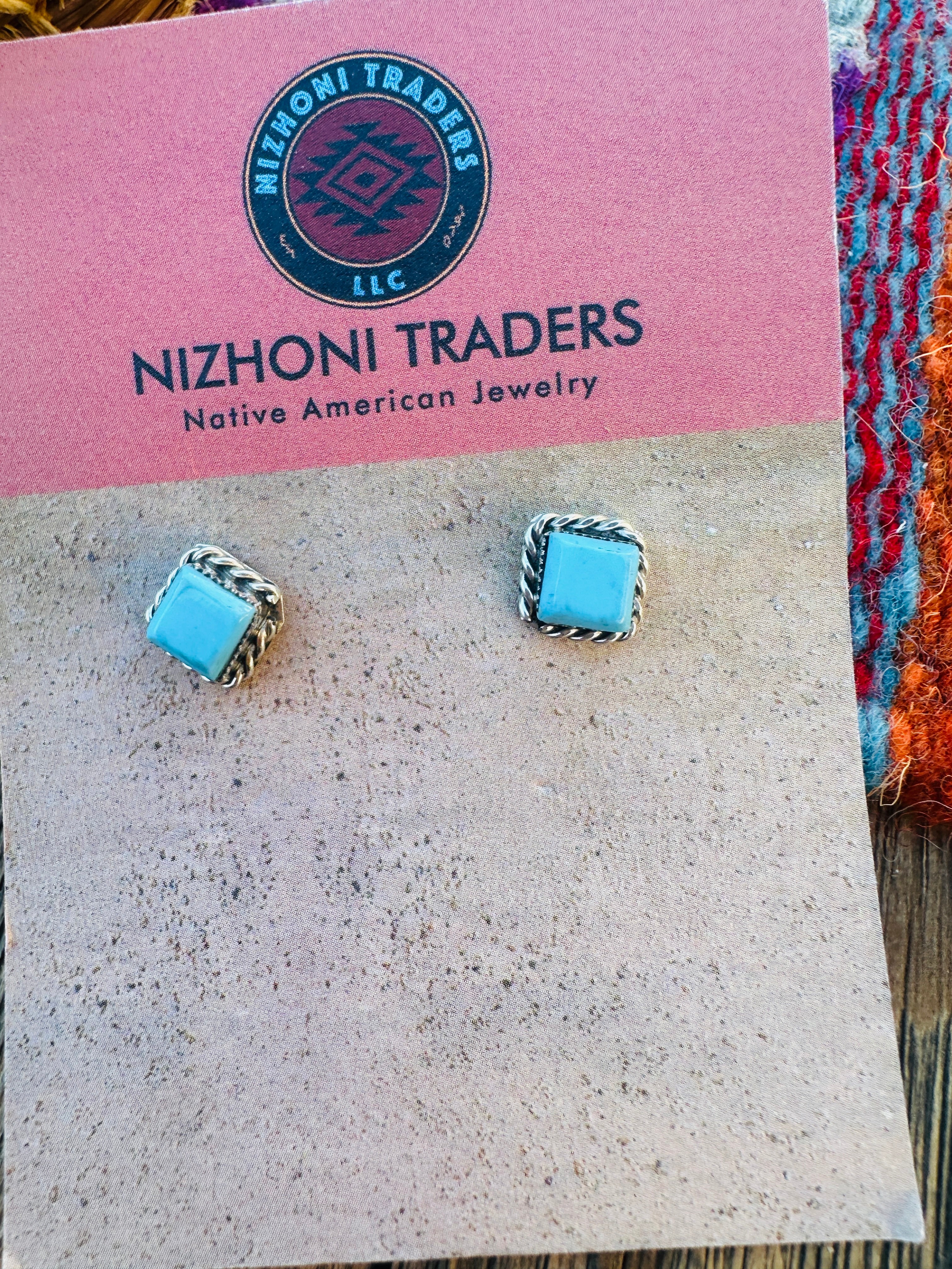 Handcrafted Turquoise & Sterling Silver Square Stud Earrings