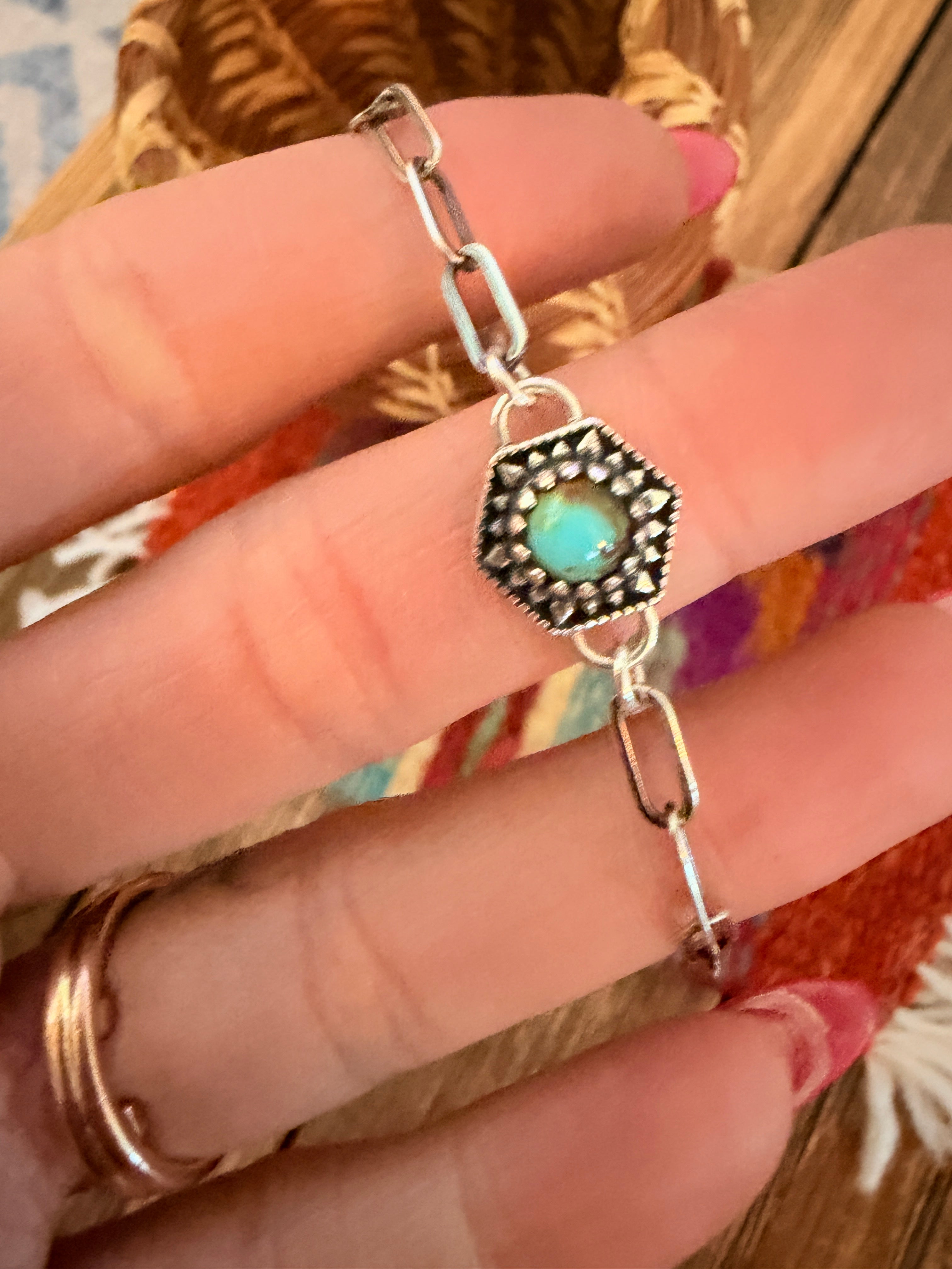 Handmade Sterling Silver and Turquoise Link Bracelet