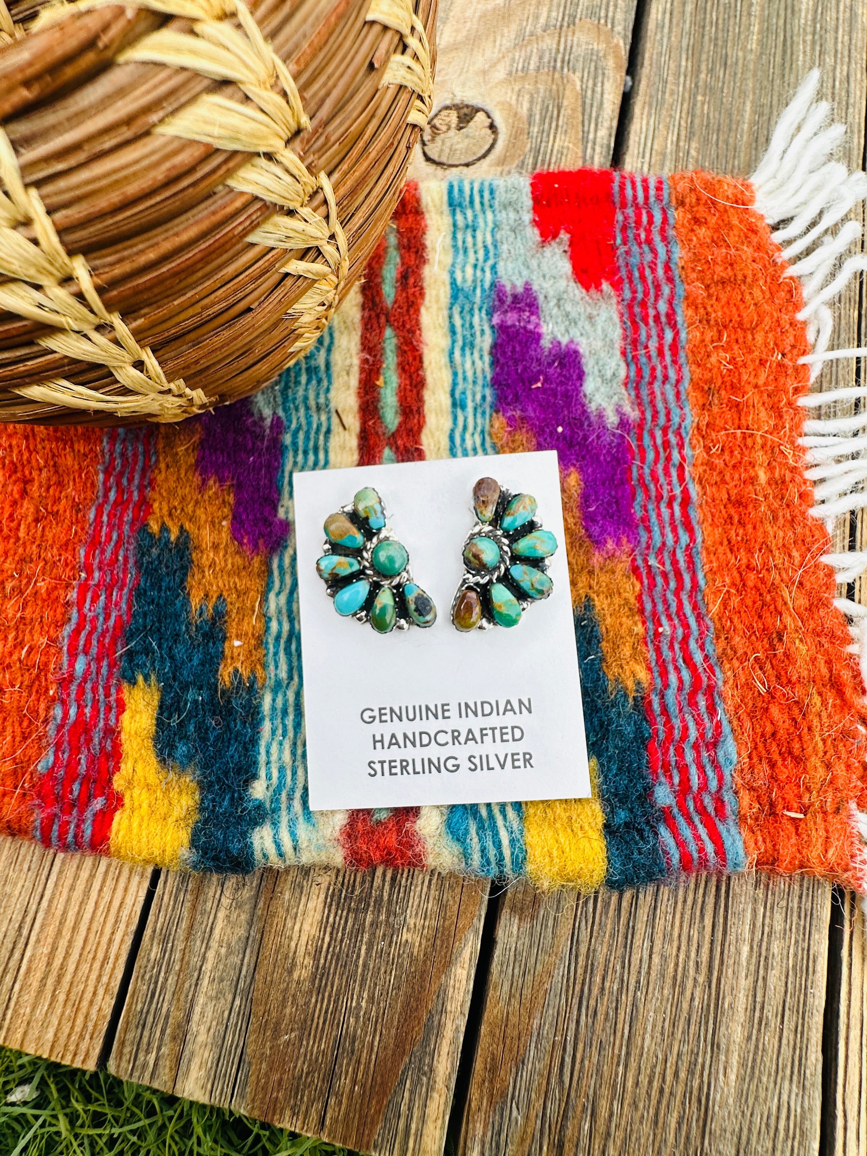 Handcrafted Turquoise & Sterling Silver Cluster Post Earrings by Juliana Williams
