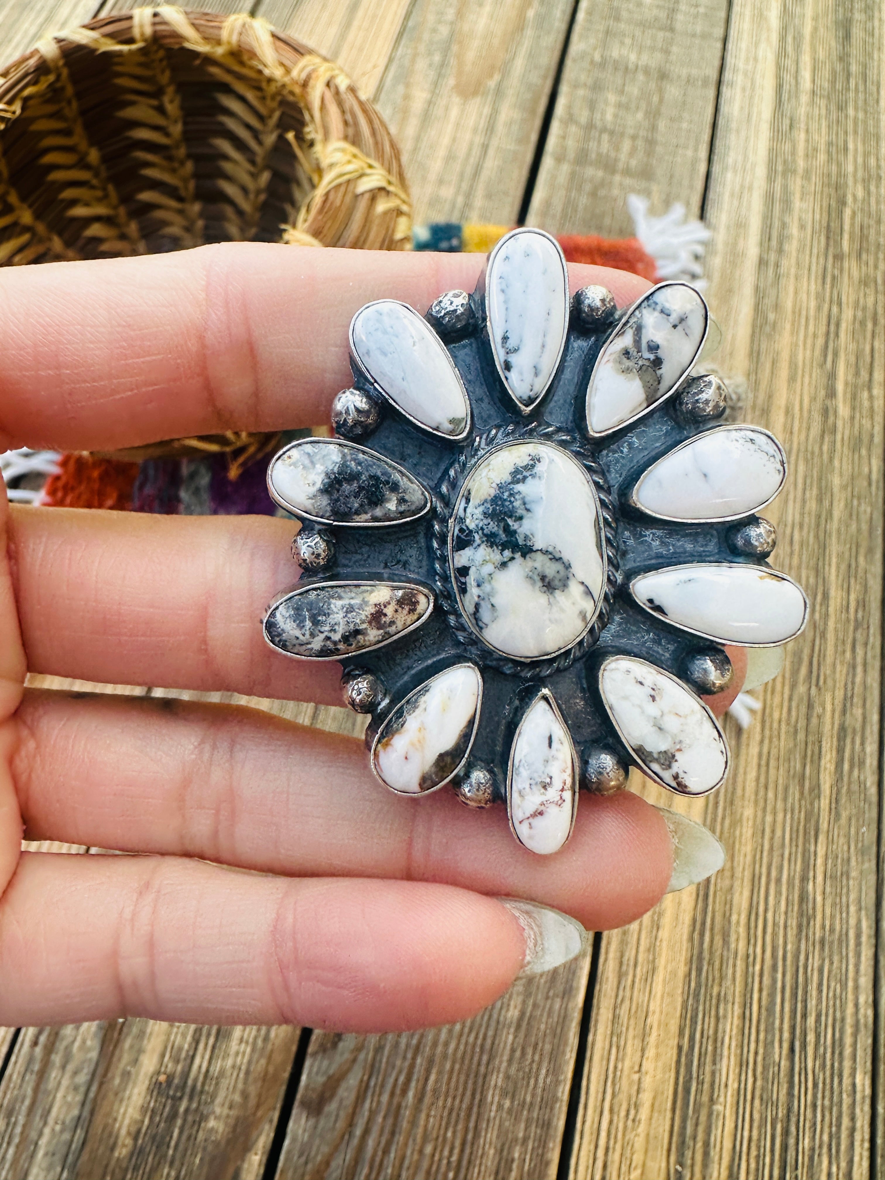 Handcrafted White Buffalo & Sterling Silver Adjustable Ring