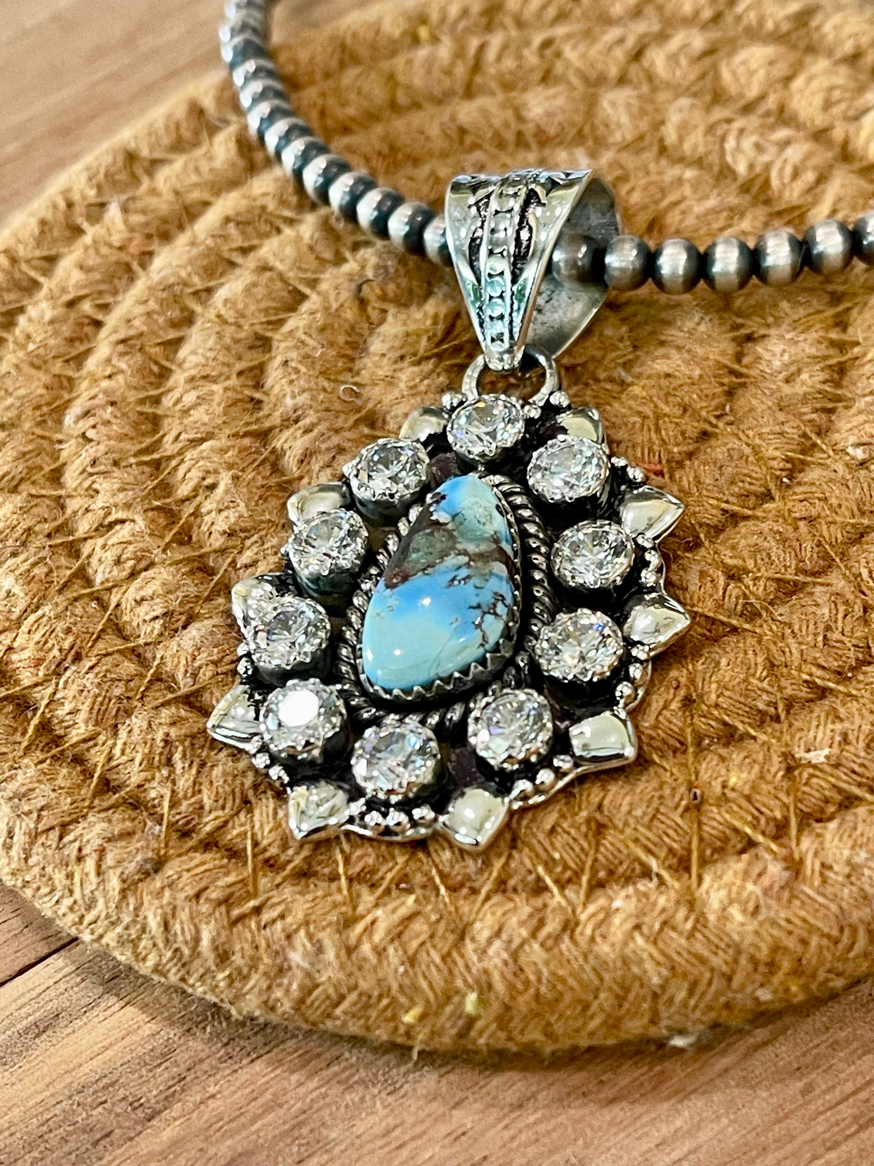 Handcrafted Sterling Silver , Golden Hills & CZ Cluster Pendant