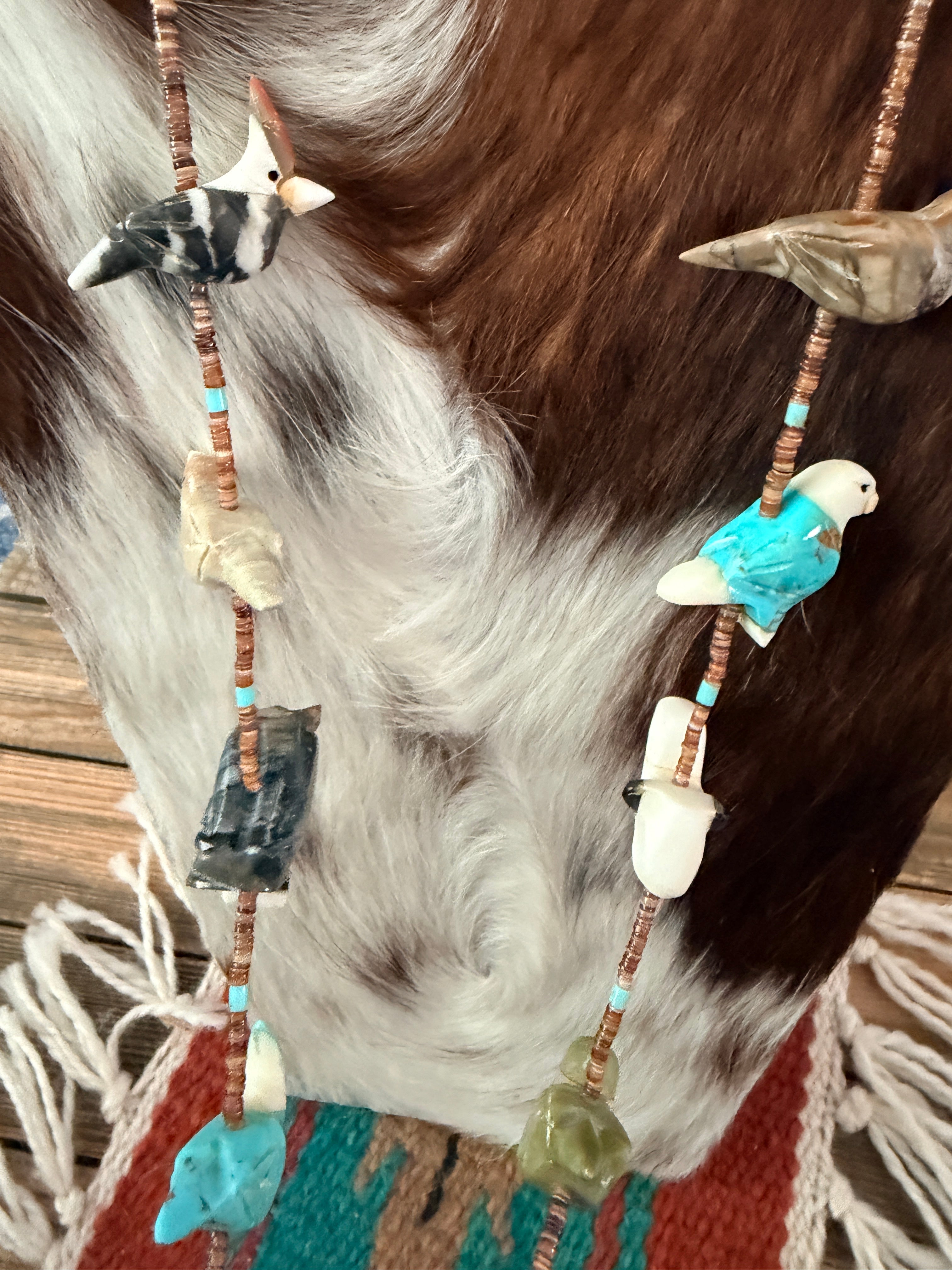 Old Pawn Handcrafted Multi Stone Fetish Bird Beaded 30” Necklace
