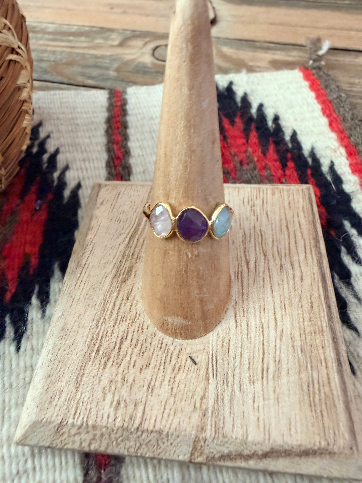 Handmade 18K Gold Vermeil Sterling Silver & Multi Stone Ring Size 7