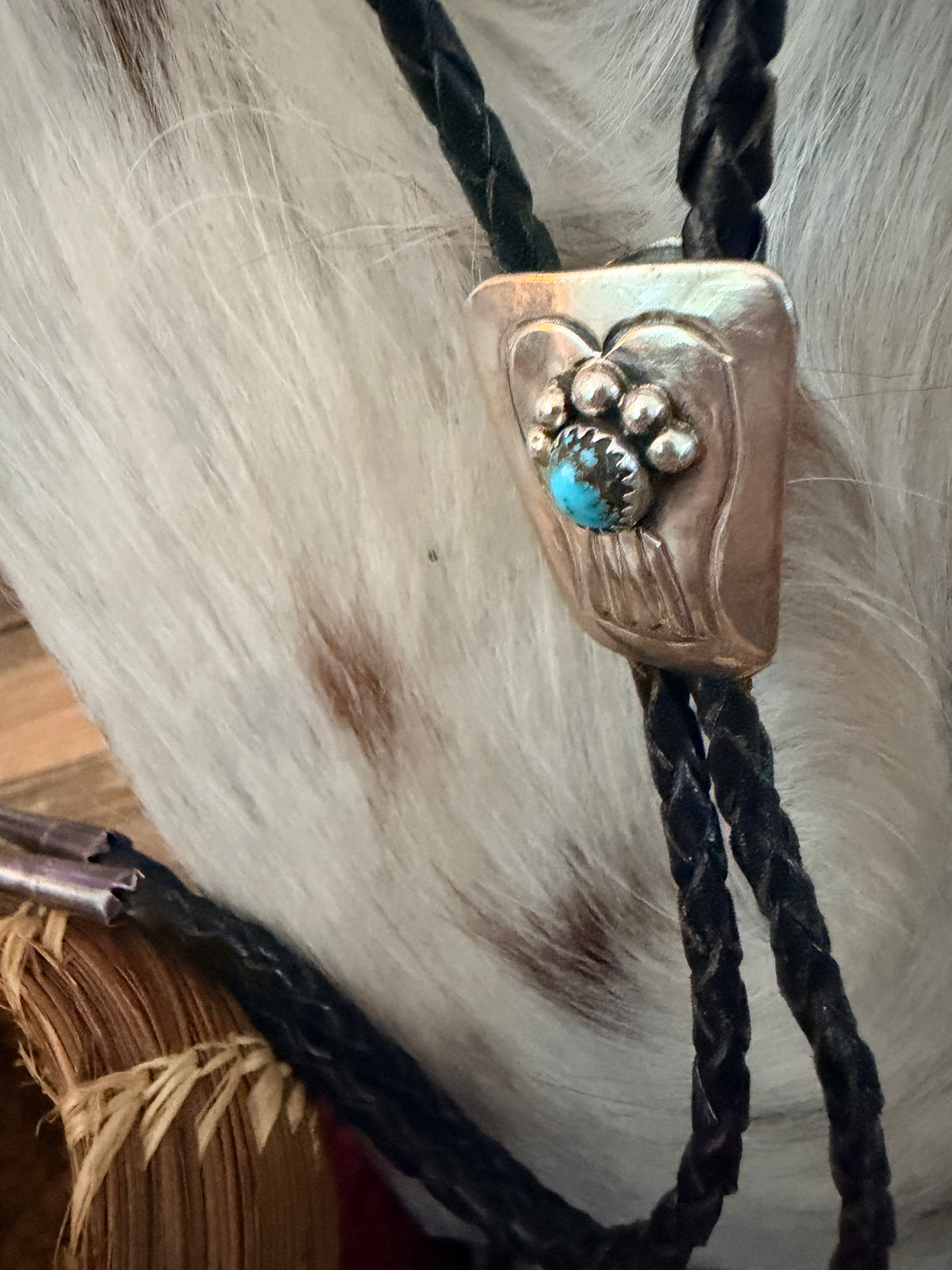 Handcrafted Vintage Old Pawn Sterling Silver & Turquoise Bolo Tie