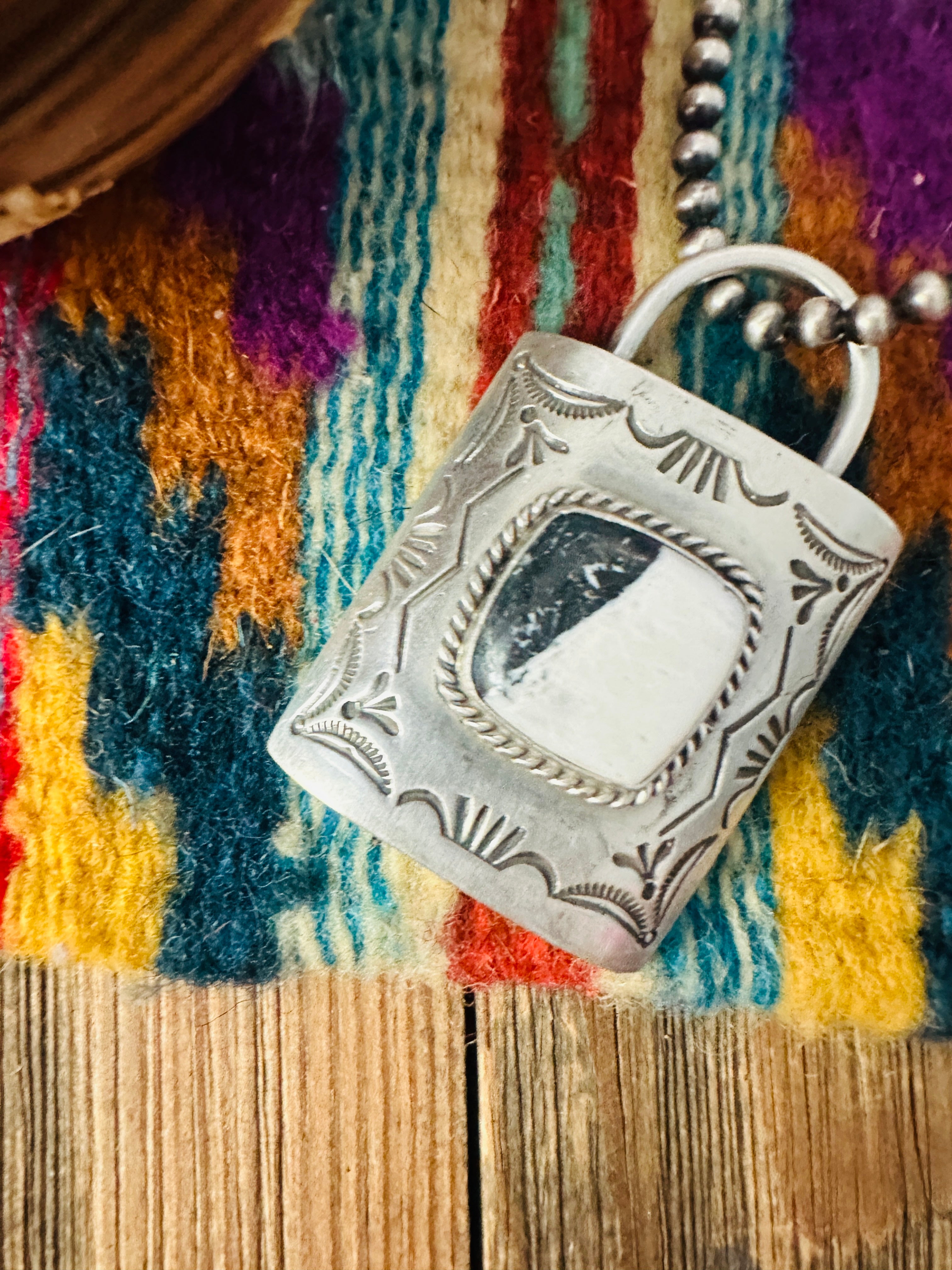 Handcrafted White Buffalo & Sterling Silver Locket Style Pendant by Charles Johnson