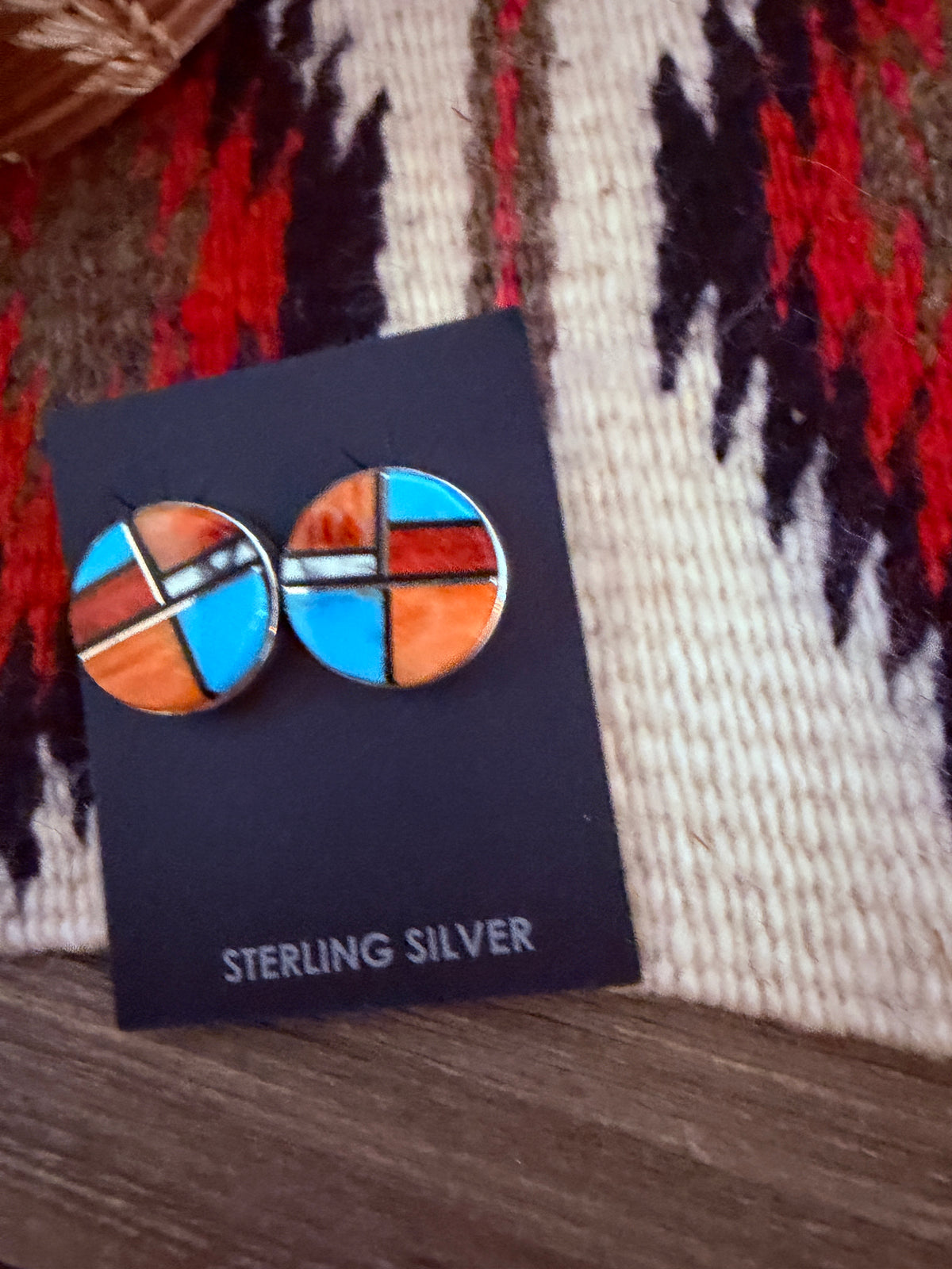 Handcrafted Multi Stone & Sterling Silver Inlay Stud Earrings