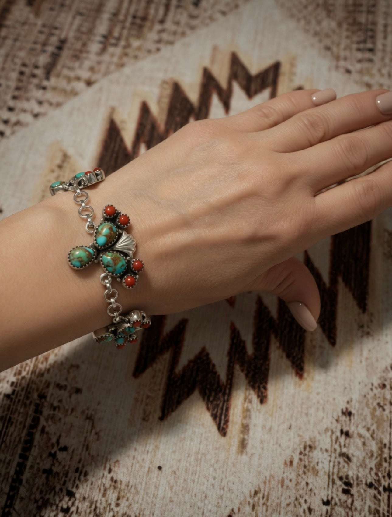 “The Prickly Bracelet” Handmade Sterling Silver, Turquoise & Coral Cactus Bracelet