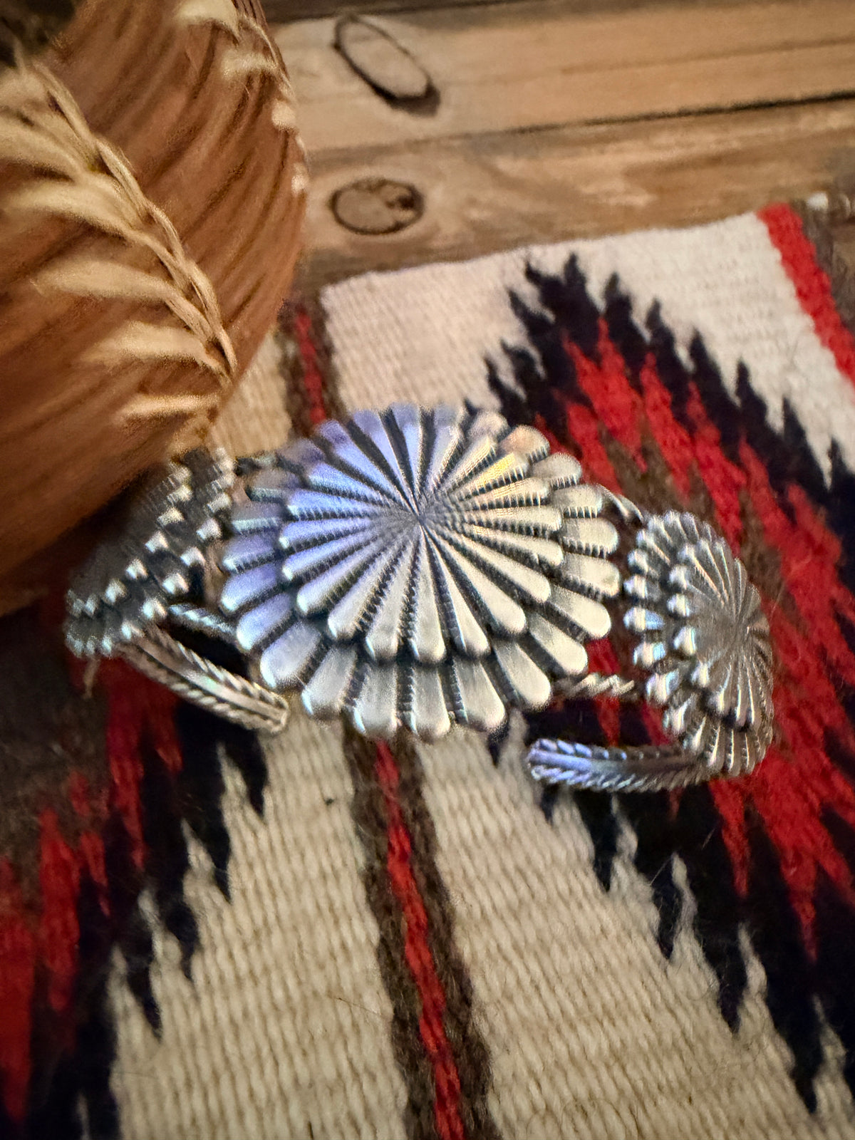 Handcrafted Sterling Silver Concho Cuff Bracelet by Darrell Morgan