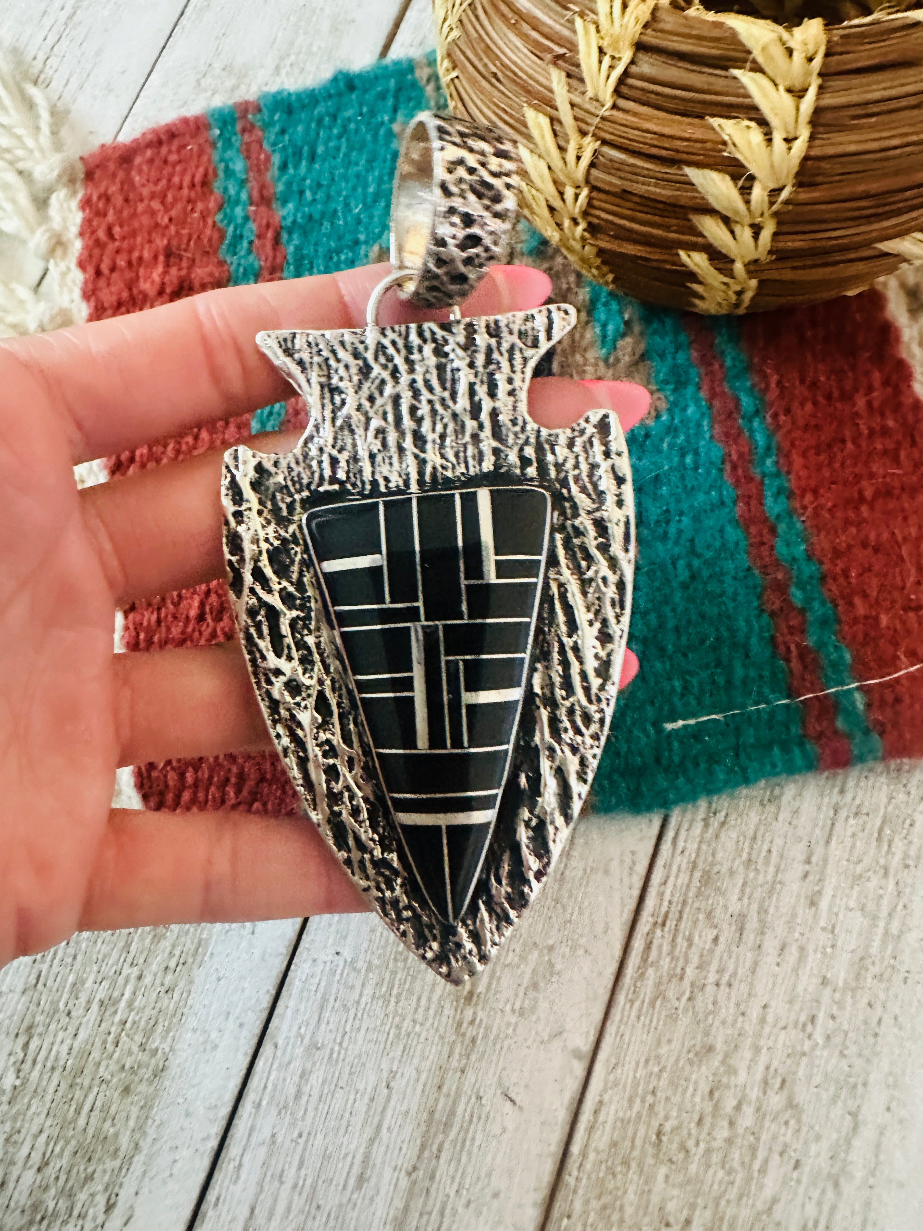 Handcrafted Onyx & Sterling Silver Arrowhead Inlay Pendant