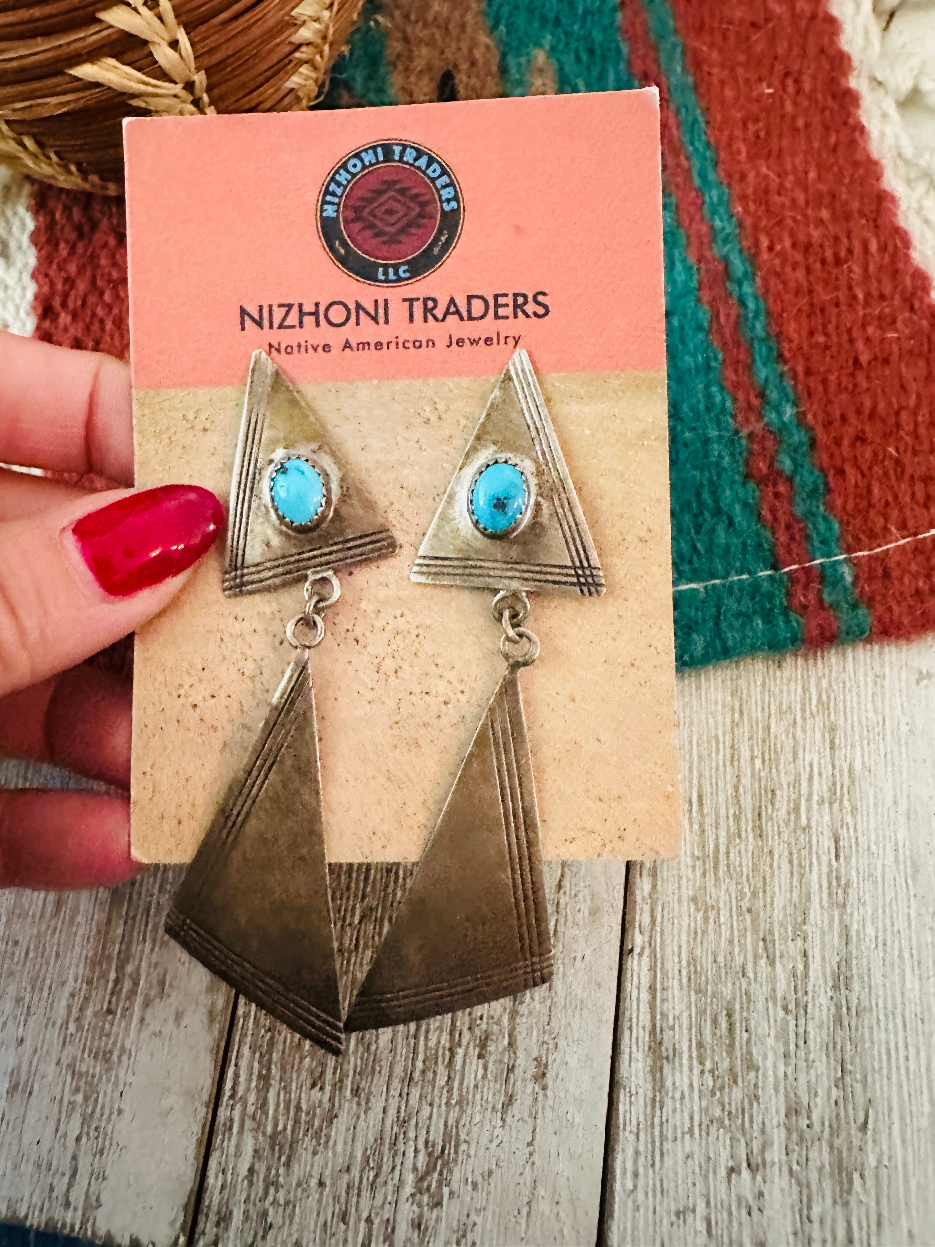 Handcrafted Old Pawn Sterling Silver & Turquoise Dangle Earrings