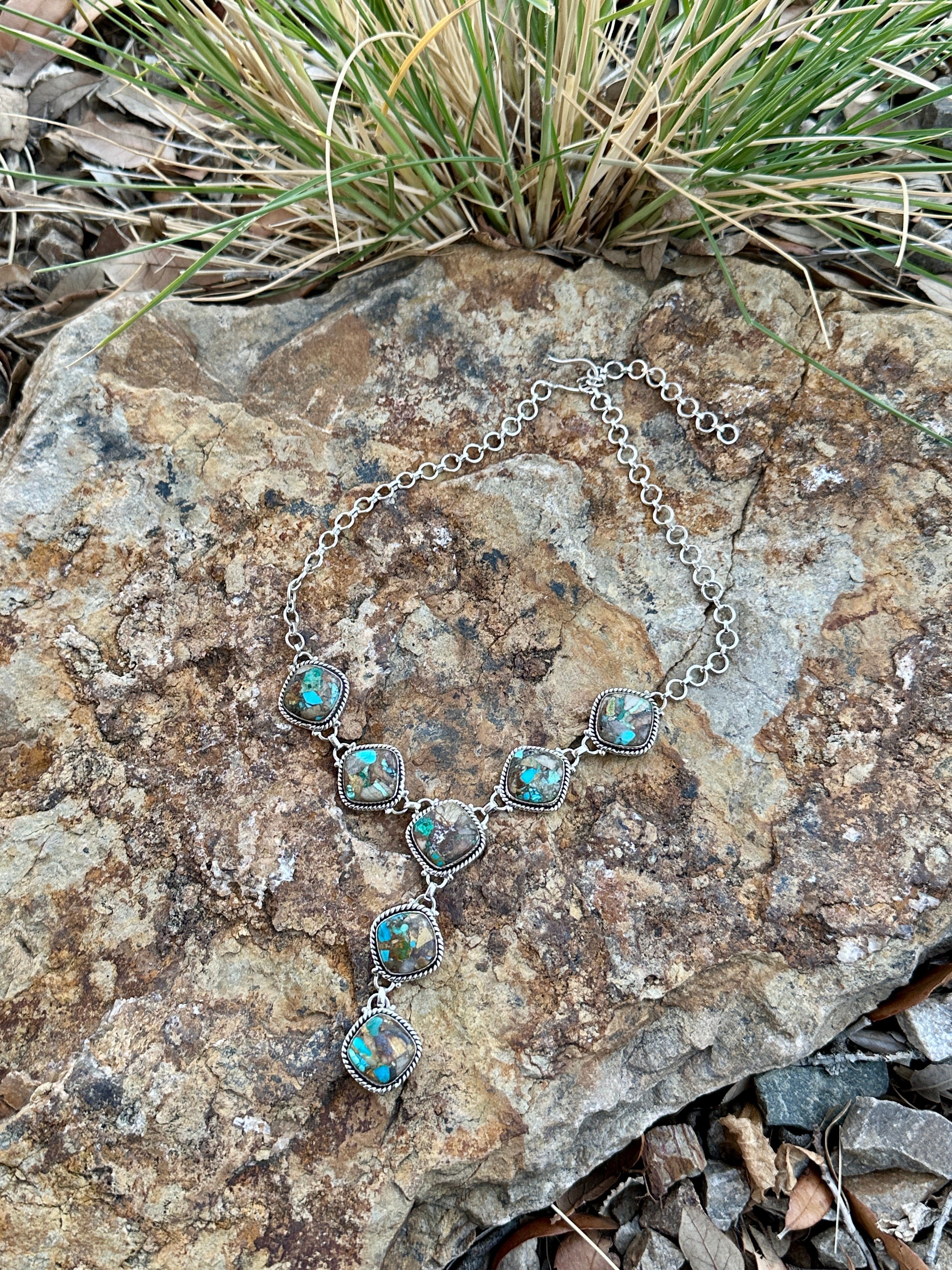 Handmade Royston Ribbon Turquoise & Sterling Silver Necklace