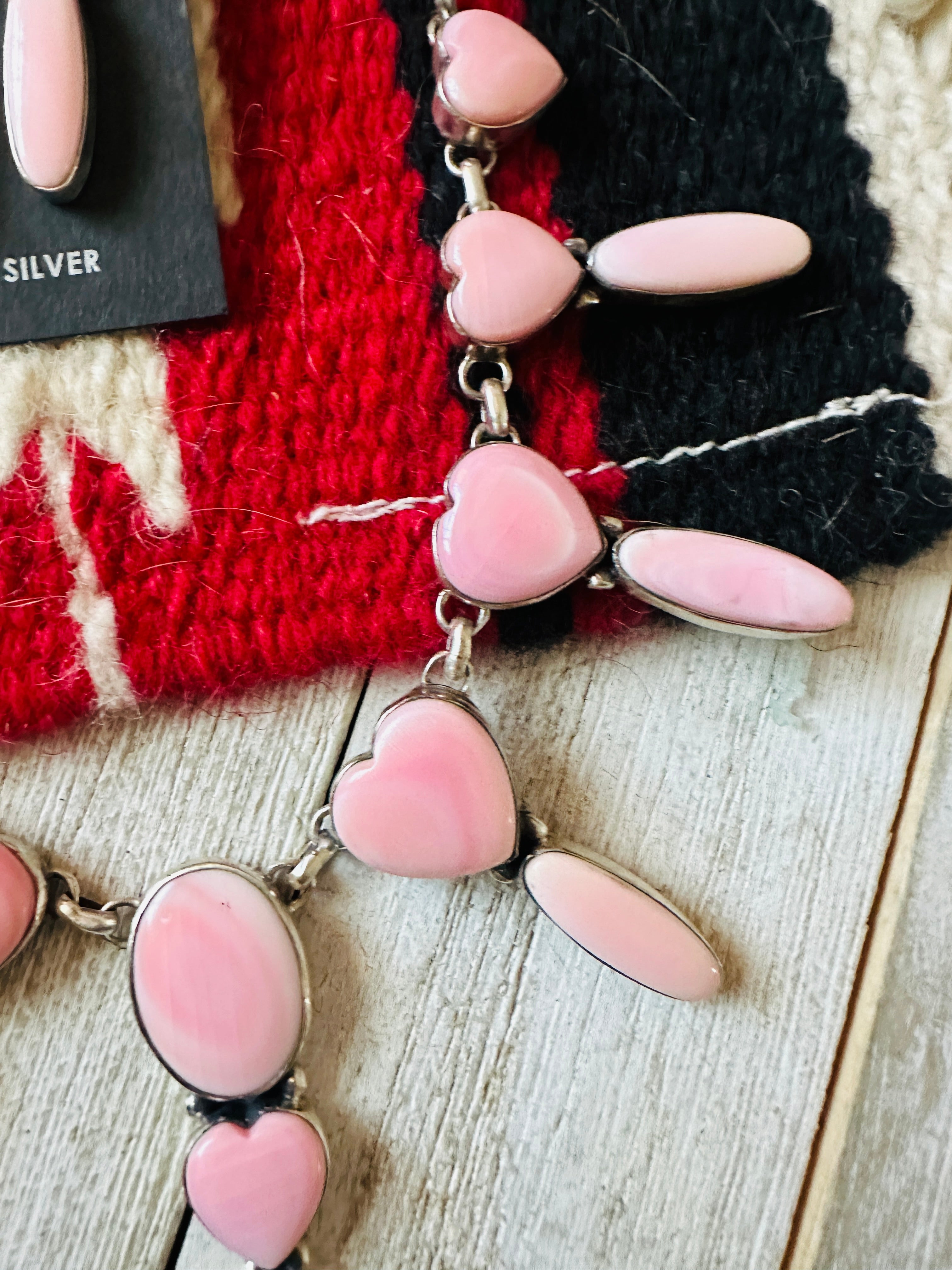 Navajo Queen Pink Conch & Sterling Silver Heart Necklace Set