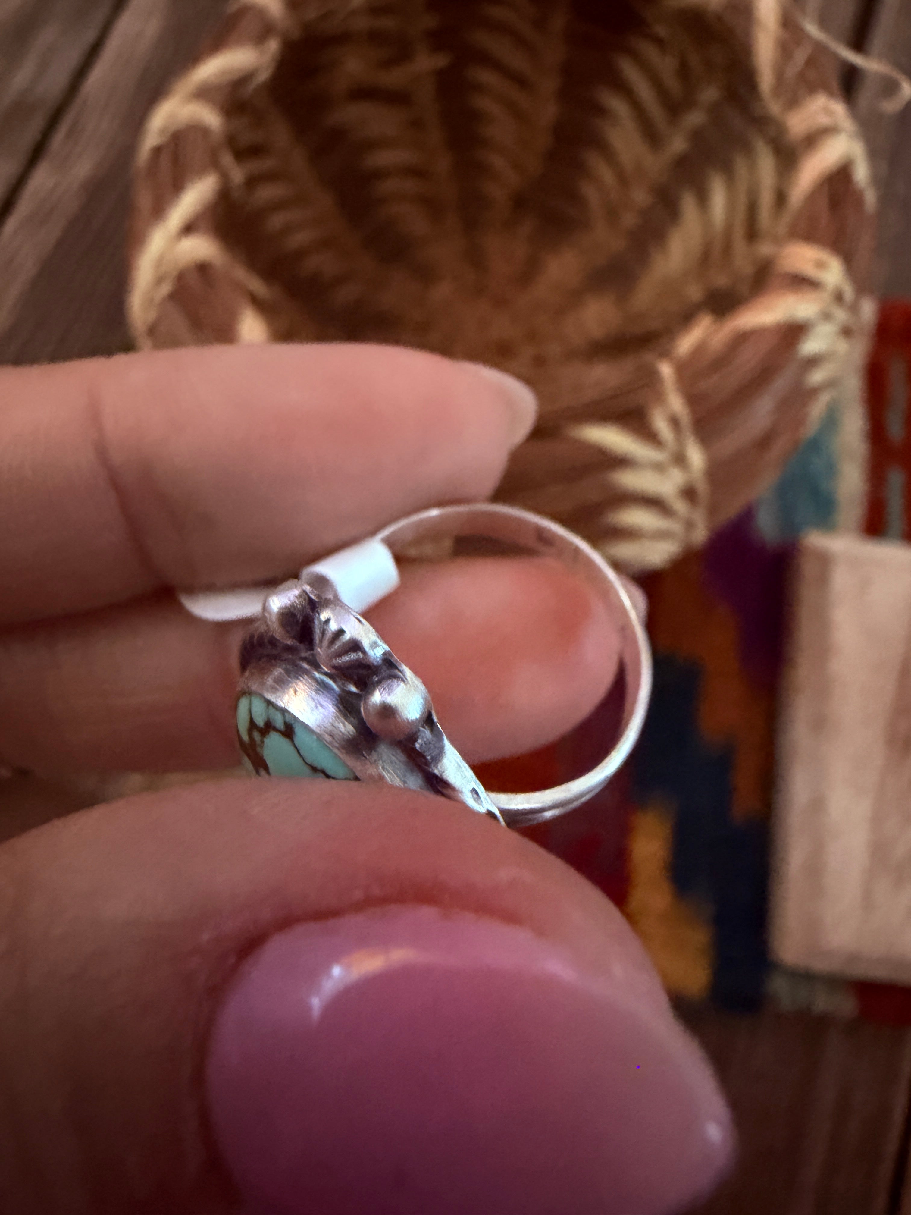 Handcrafted Turquoise & Sterling Silver Ring Size 7