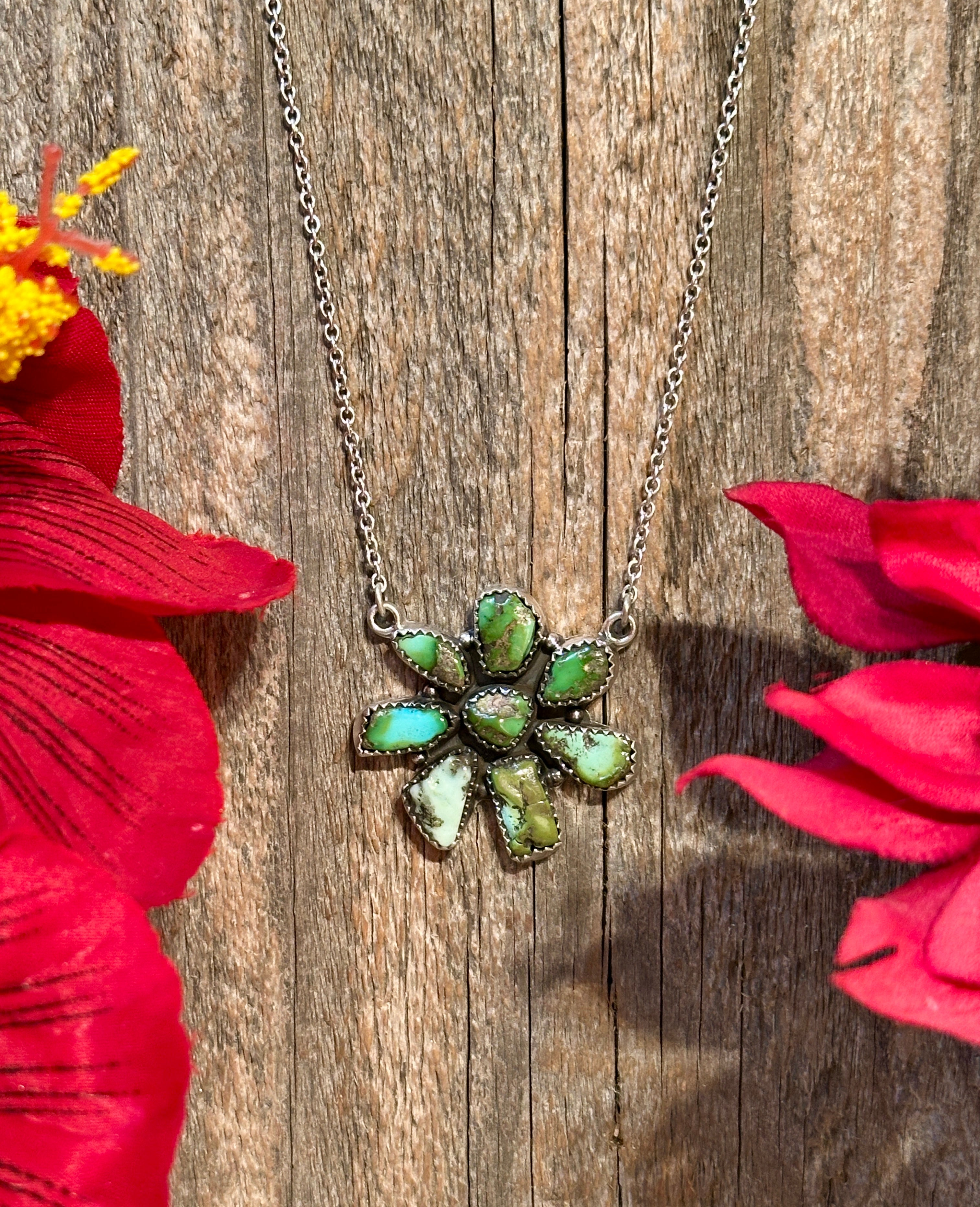 Handmade Sonoran Mountain Turquoise Cluster & Sterling Silver Necklace
