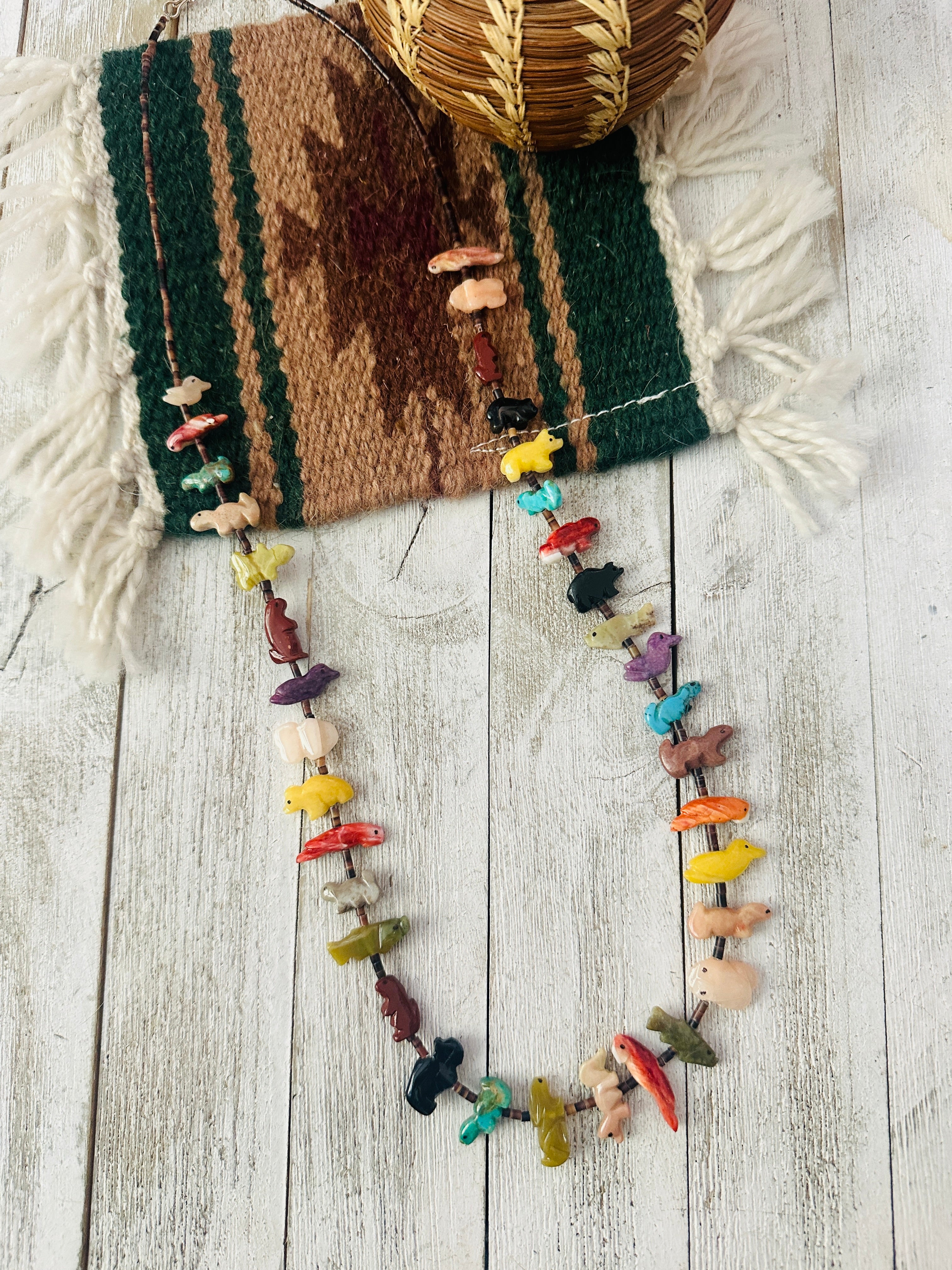 Zuni Multi Stone & Heishi Beaded Fetish Necklace