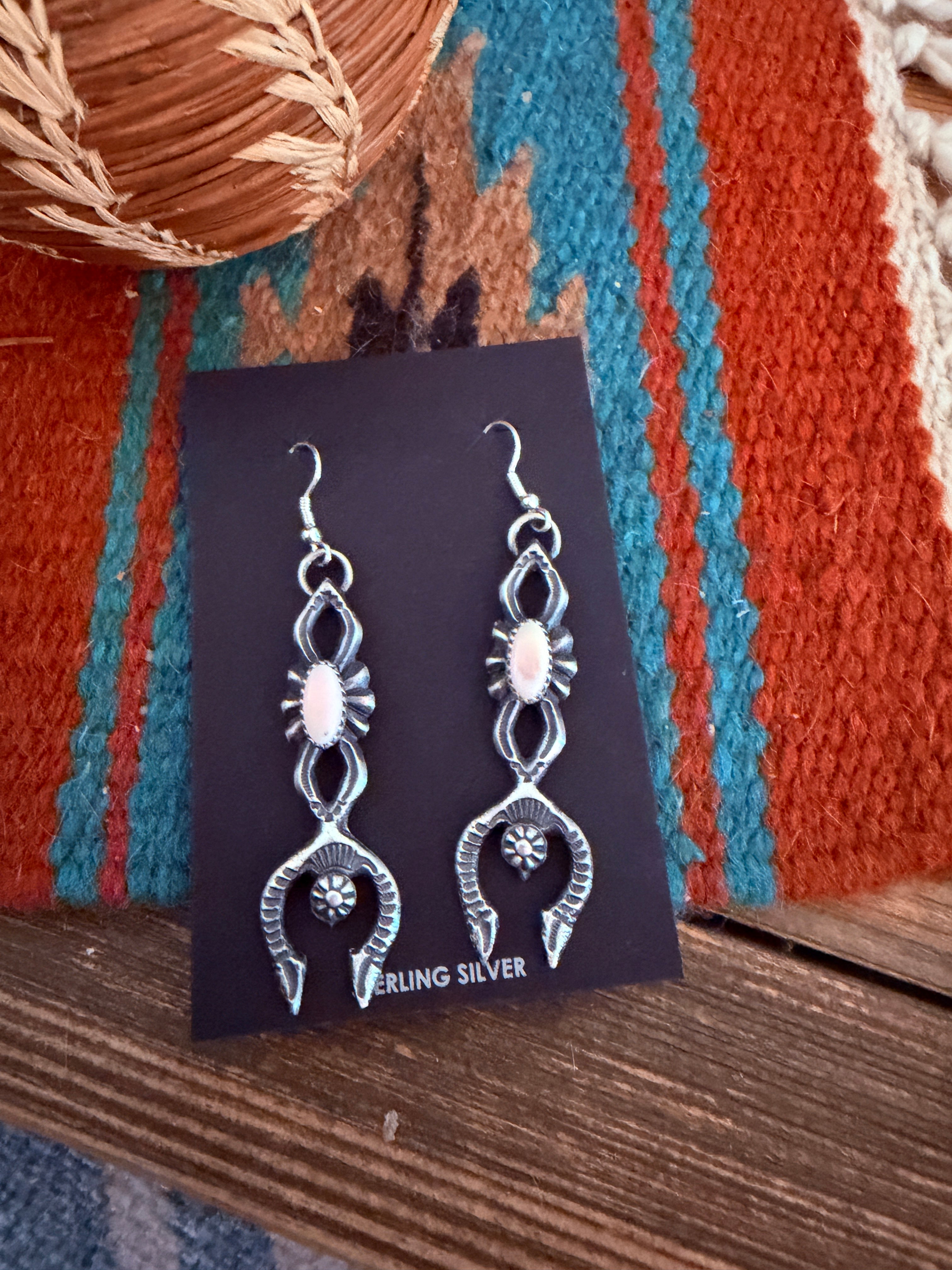 Handcrafted Queen Pink Conch & Sterling Silver Naja Dangle Earrings by Kevin Billah