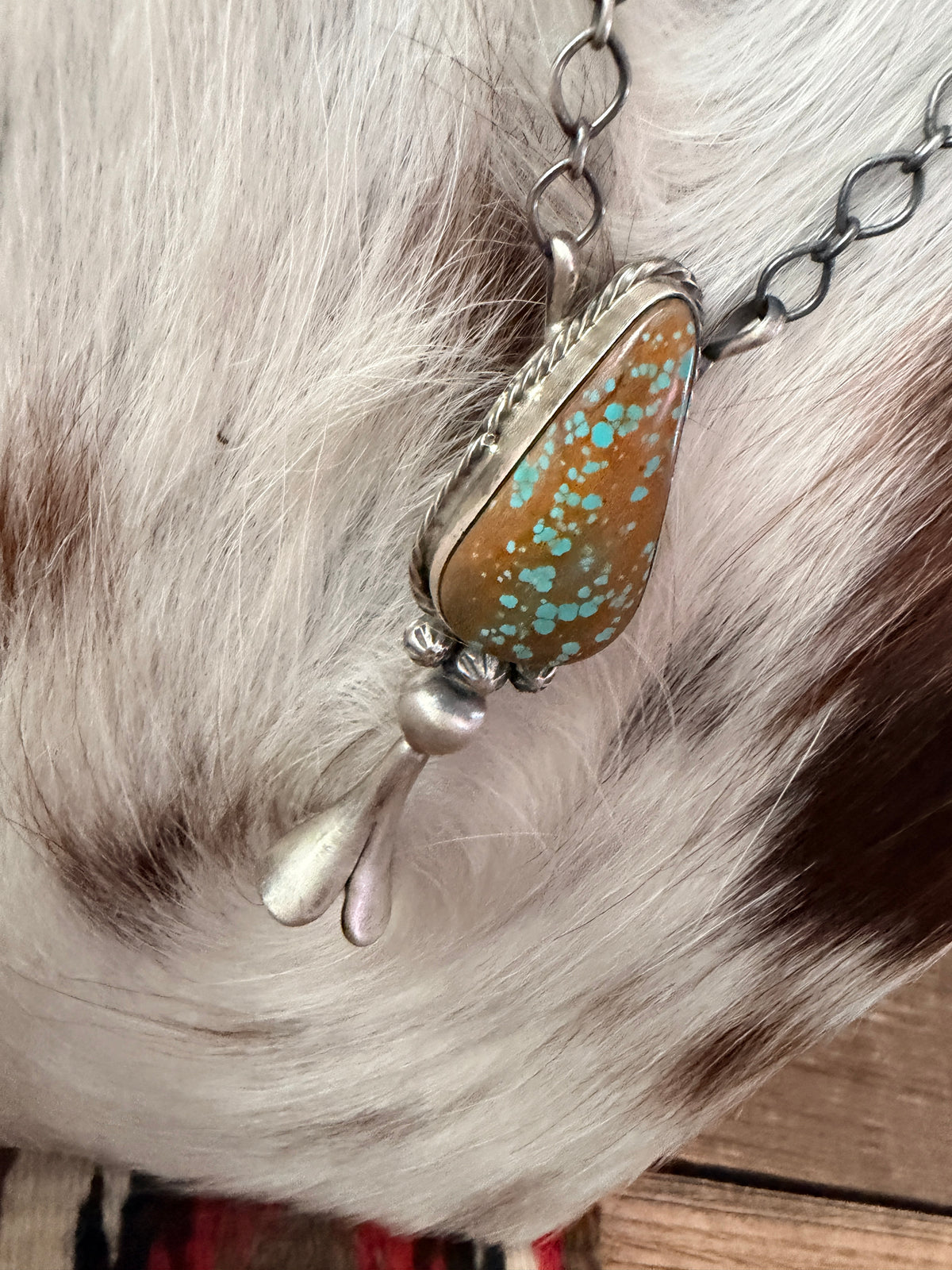 Handcrafted Number 8 Turquoise & Sterling Silver Blossom Necklace by Sheila Becenti