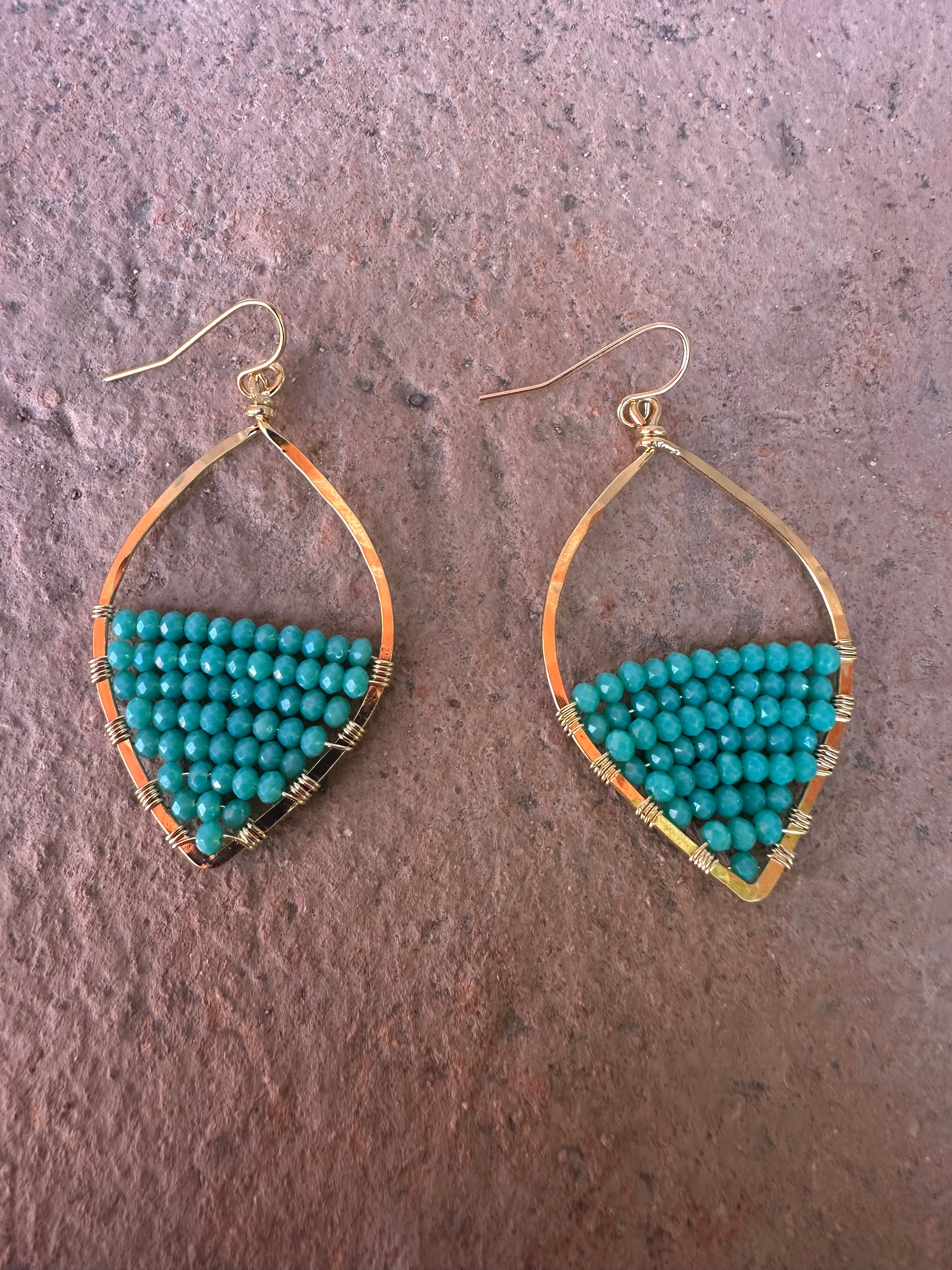 “The Golden Collection” Beach Town Handmade Turquoise Beaded & 14k Gold Plated Earrings